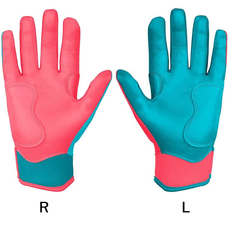 Bruce Bolt Max Clark signature short cuff youth batting gloves pink/teal, palms