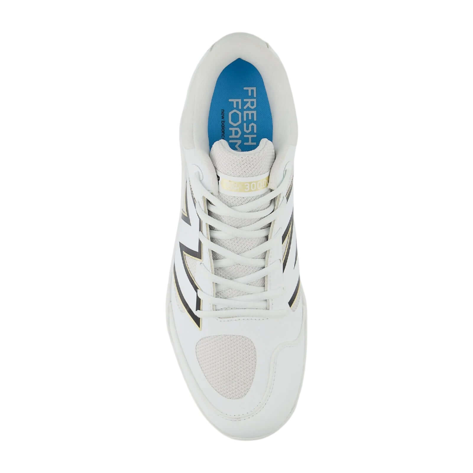 Top view of New Balance Fresh Foam 3000v7 Molded in White revealing the cushioned Fresh Foam X midsole and molded EVA insert.