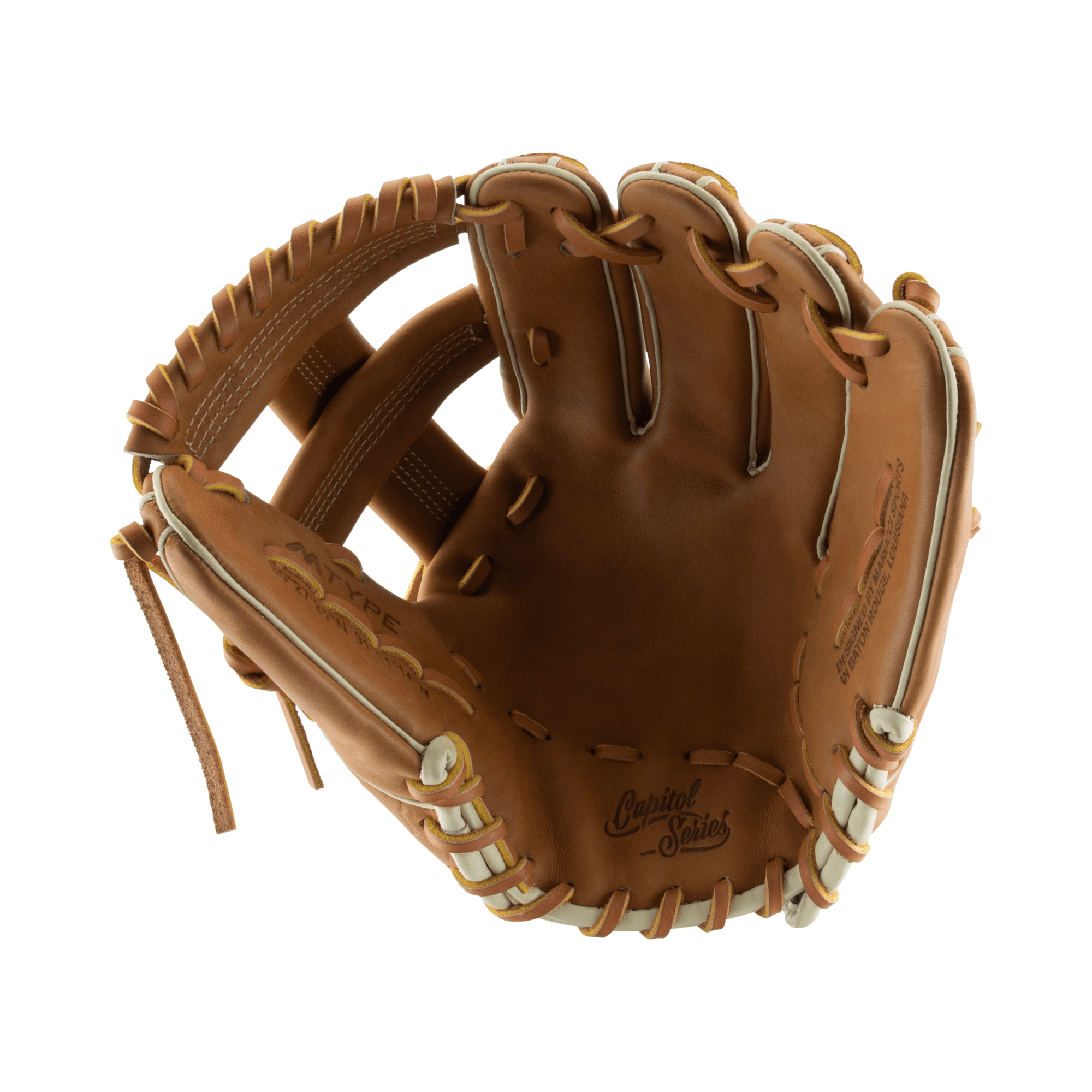 Marucci Capitol Series AB2 Single Post Toffee/Gator Tan RHT 11.75" baseball glove showcasing premium leather and design.