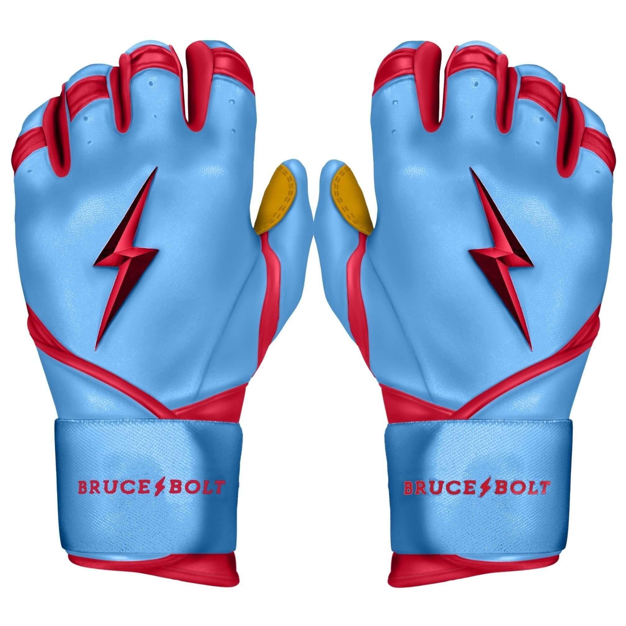 Bruce Bolt Premium Pro Bader Series Long Cuff Batting Gloves Baby Blue