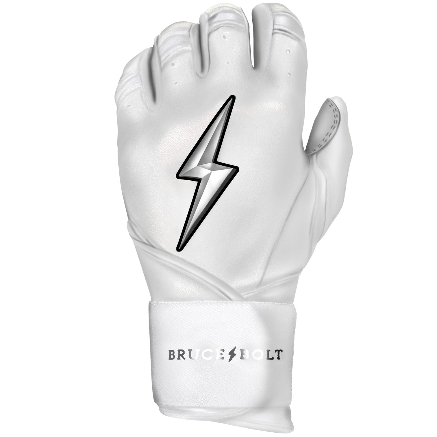 Bruce Bolt Premium Pro Chrome Long Cuff Batting Gloves White