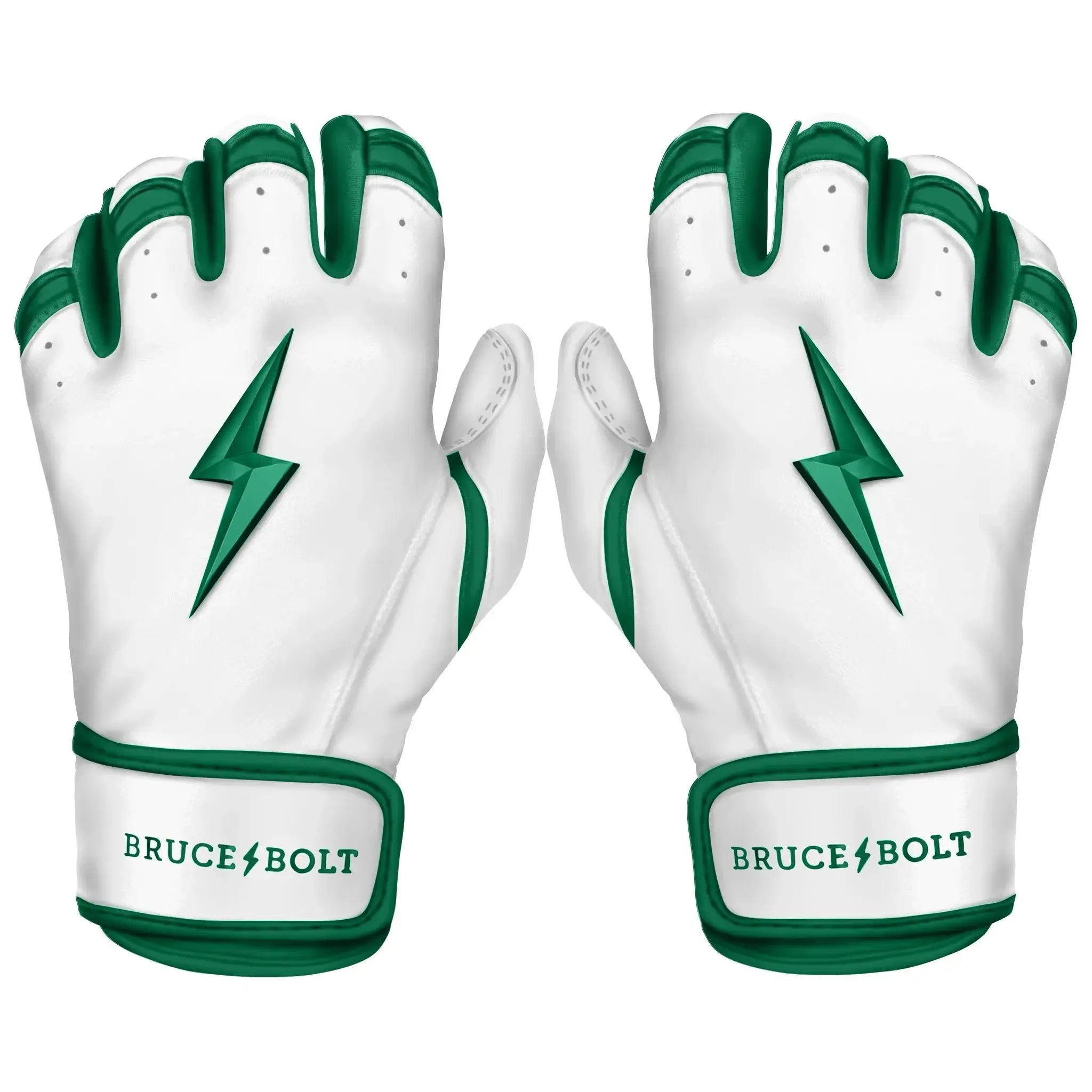 Bruce Bolt Premium Pro Chrome Short Cuff Batting Gloves in Green, designed for performance and durability.