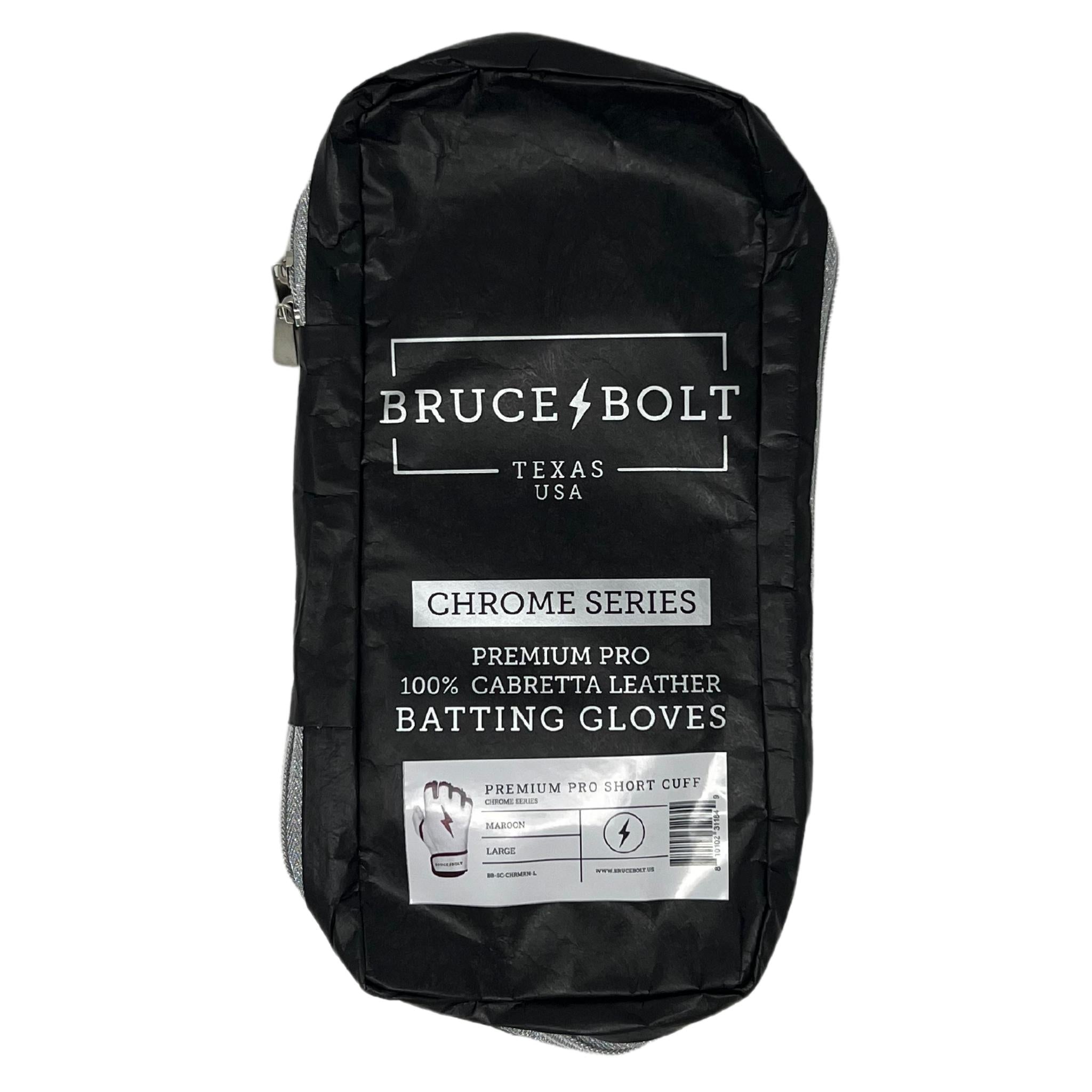 Bruce Bolt Youth Premium Pro Chrome Short Cuff Batting Gloves - Maroon