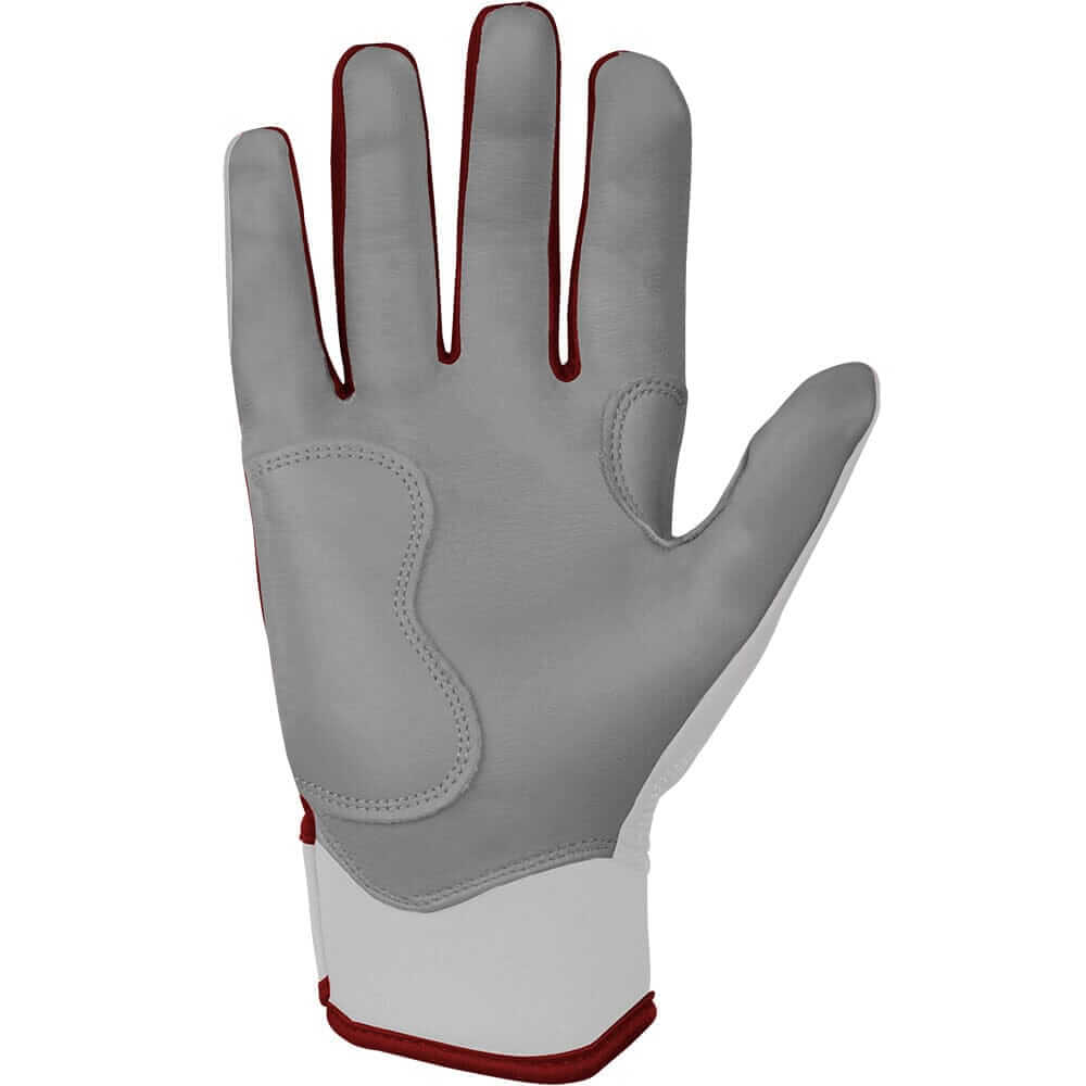 Palm view of Bruce Bolt glove highlighting 0.9mm Cabretta leather and double-reinforced areas for durability and comfort.