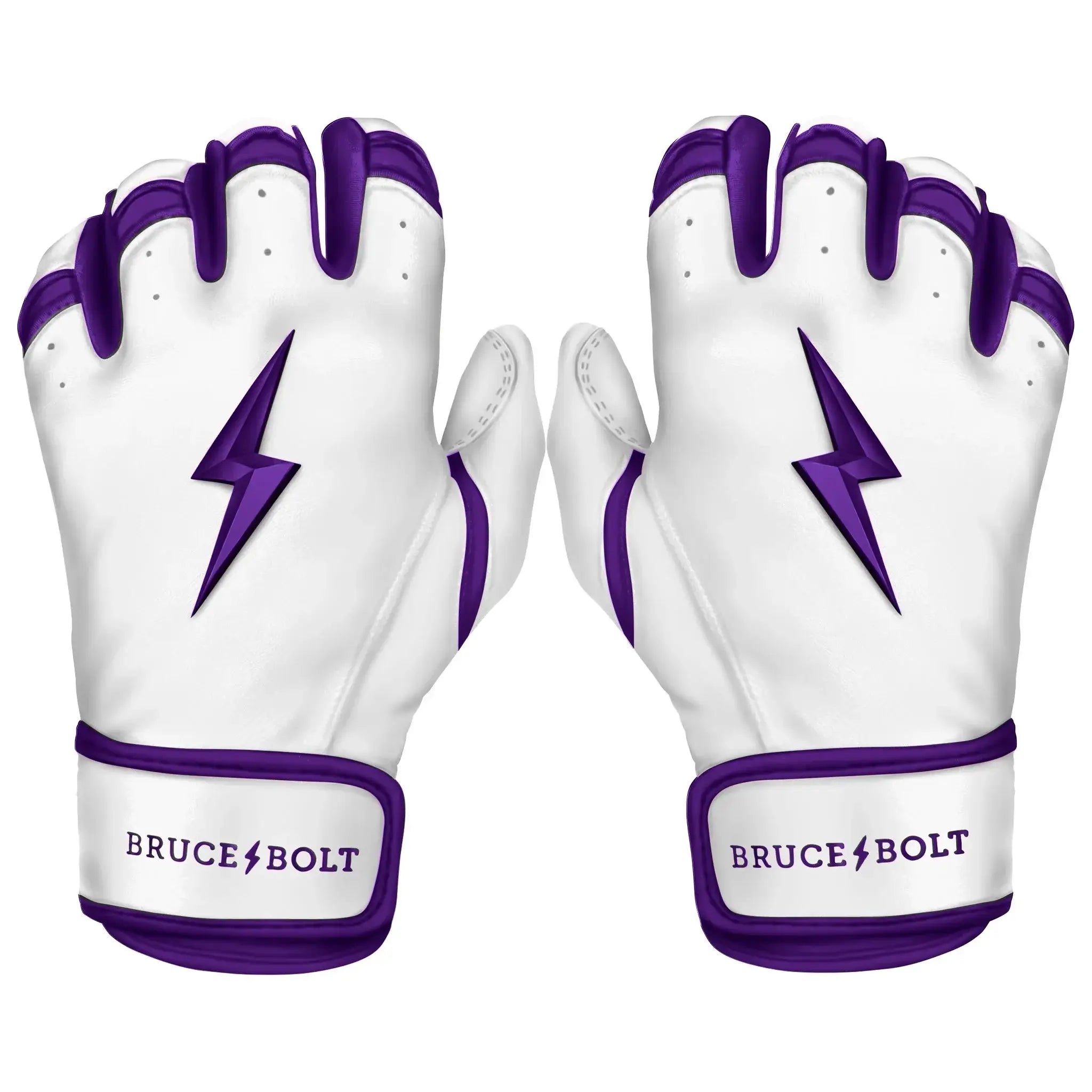 Bruce Bolt Youth Premium Pro Chrome Short Cuff Batting Gloves in Purple, featuring superior craftsmanship and a stylish design.