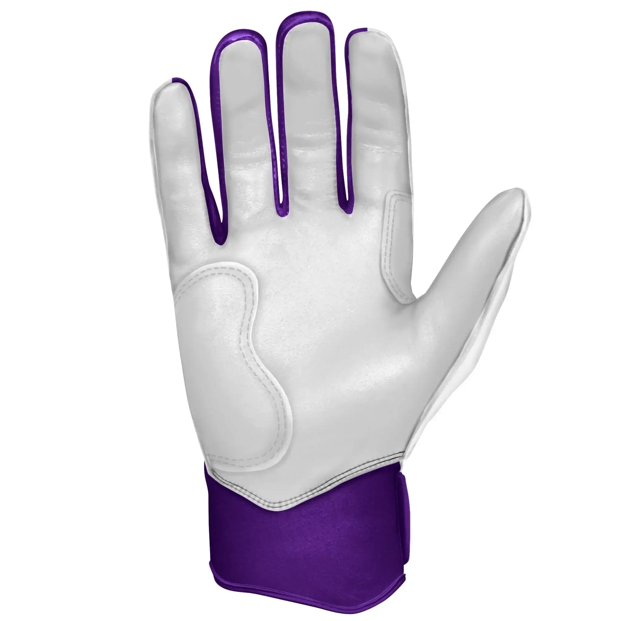 Bruce Bolt Youth Premium Pro Chrome Short Cuff Batting Gloves in Purple, featuring a soft leather hand design.
