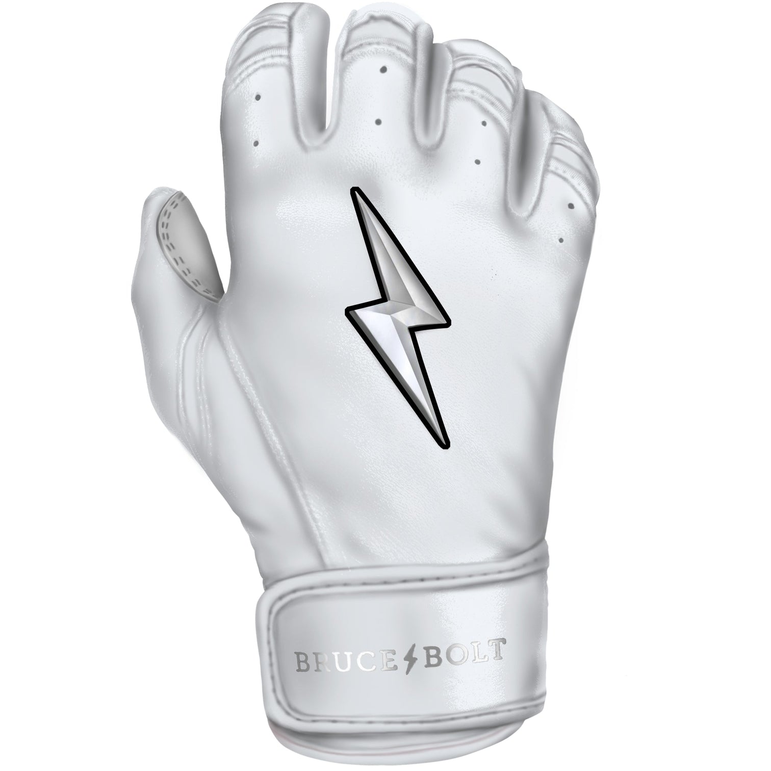 Bruce Bolt Premium Pro Chrome Short Cuff Batting Gloves White