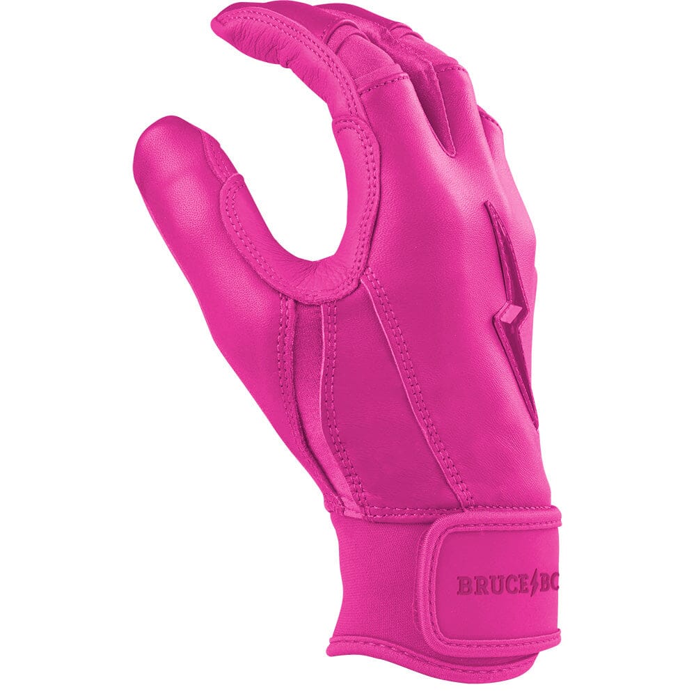 Bruce Bolt Max Clark signature short cuff youth batting gloves pink, side