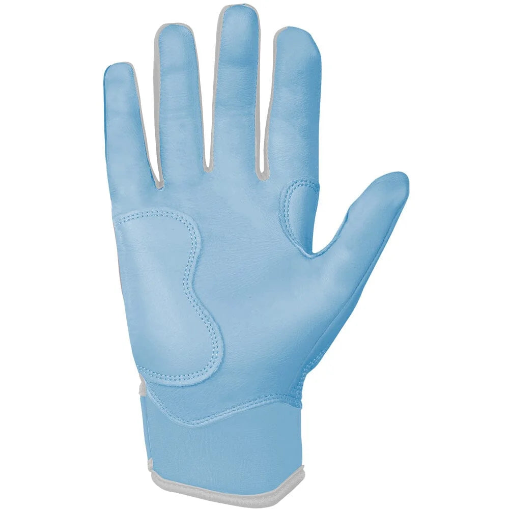 Bruce Bolt Ian Happ Signature Short Cuff batting glove palm view displaying baby blue Cabretta leather, double-reinforced palm padding and thumb grip.