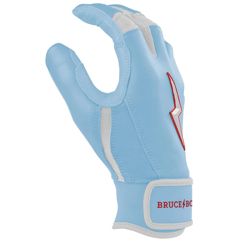 Bruce Bolt Ian Happ Signature Short Cuff adult batting gloves in baby blue.