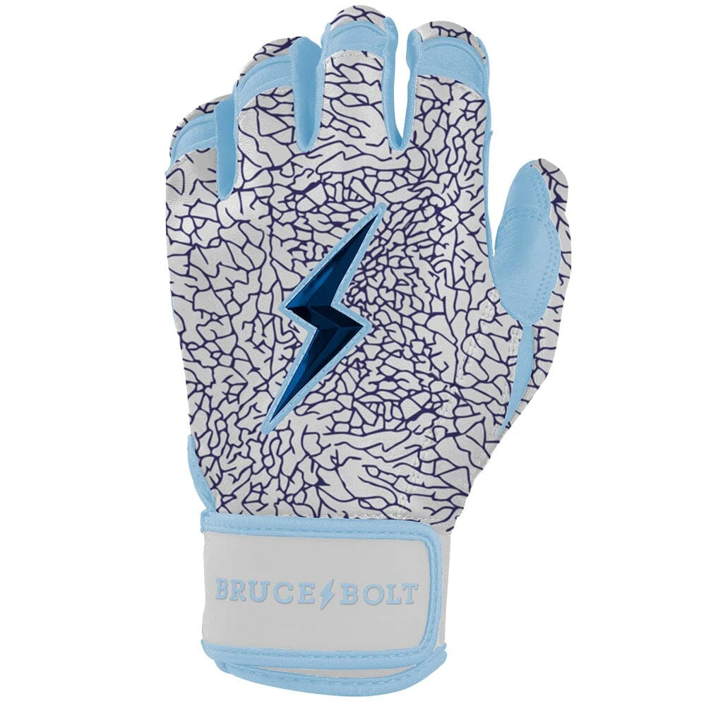 Bruce Bolt Ian Happ Youth Batting Gloves Elephant Print backhand view showing navy elephant pattern, signature design and short cuff.