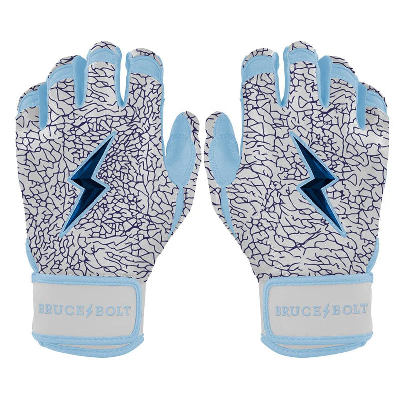 Bruce Bolt Ian Happ Adult Batting Gloves with elephant print and baby blue accents.