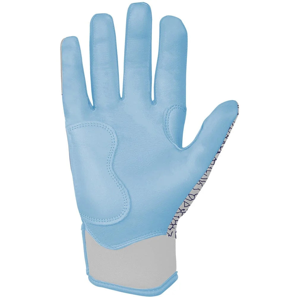 Bruce Bolt Ian Happ Adult Batting Gloves in blue with elephant print accents, premium short cuff design for comfort and performance.