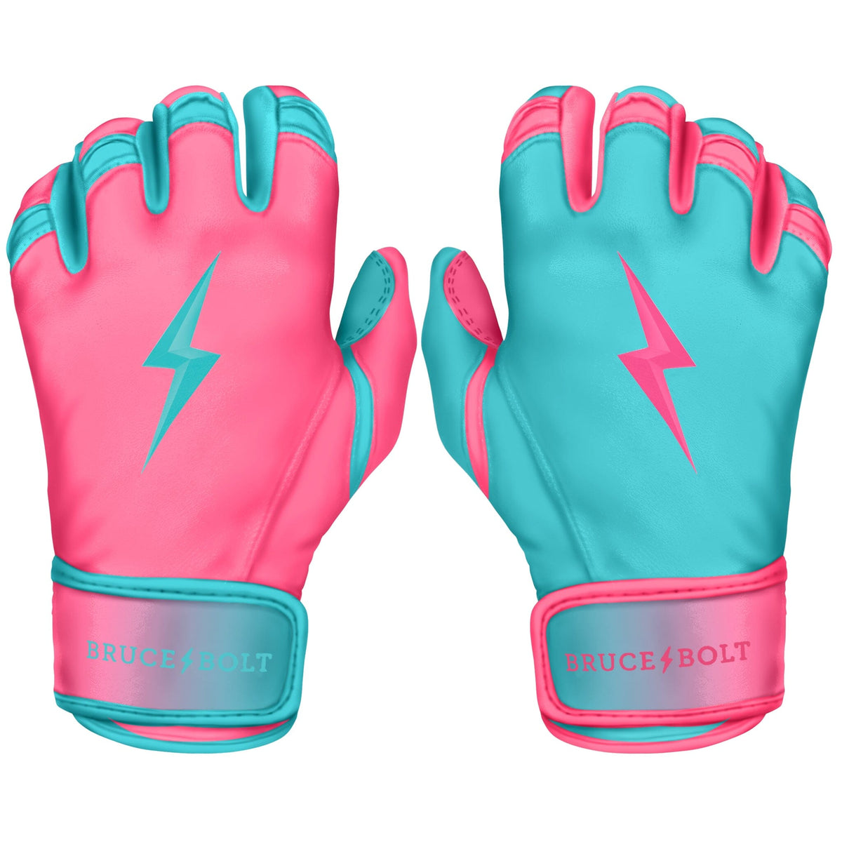 Bruce Bolt Max Clark signature short cuff youth batting gloves pink/teal, pair
