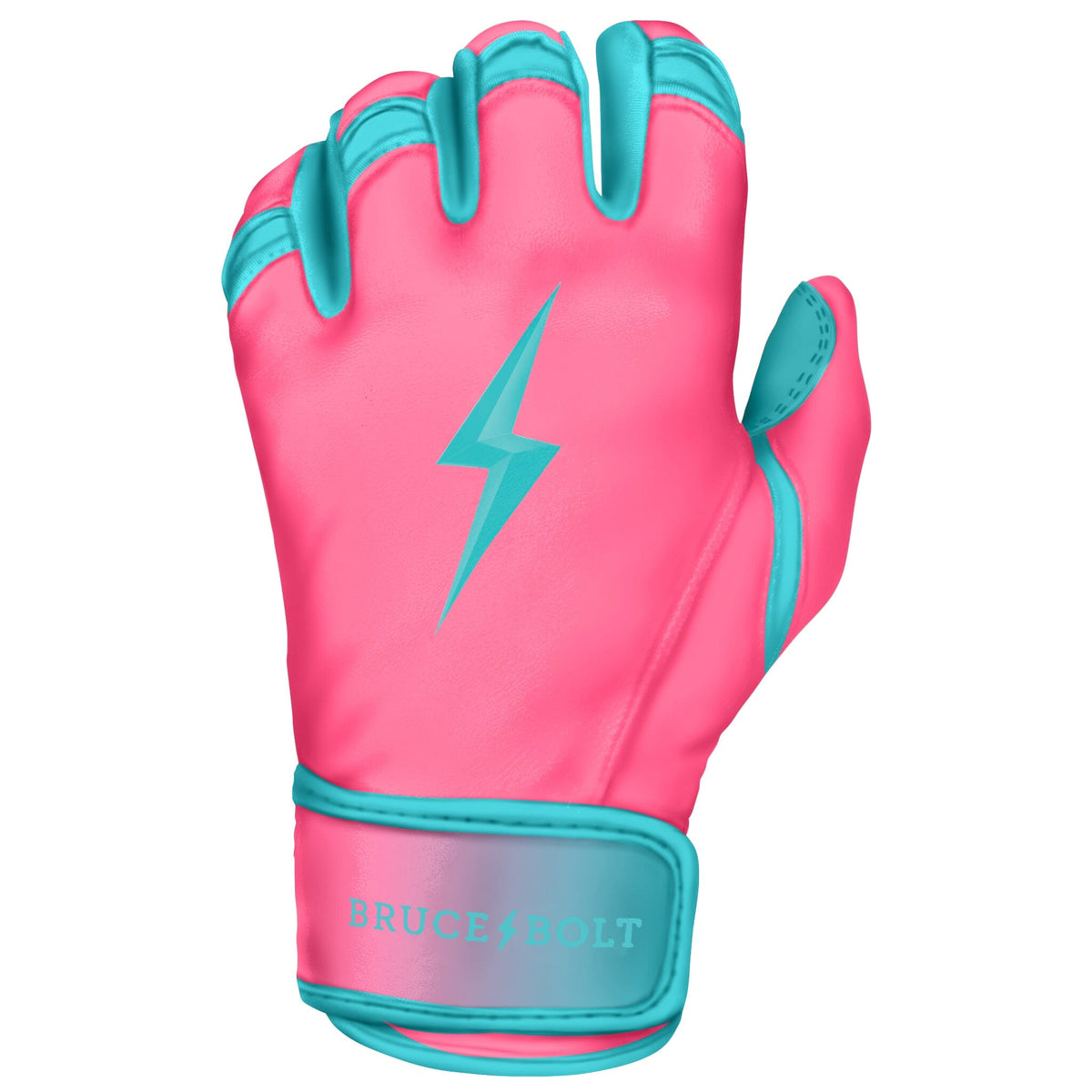Bruce Bolt Max Clark signature short cuff youth batting gloves pink/teal, right glove