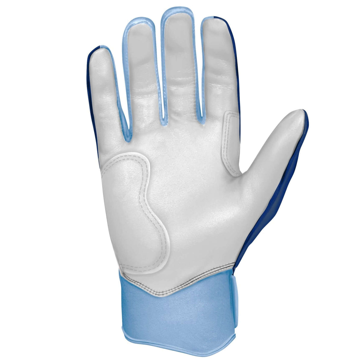 Bruce Bolt Premium Pro Phillips Series short cuff batting glove in navy and light blue, showcasing its sleek design and quality.