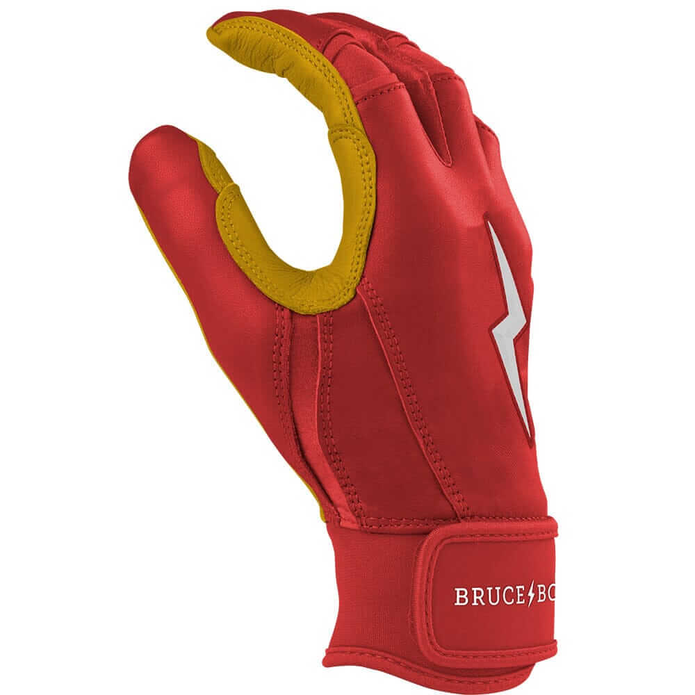 Thumb view of Bruce Bolt Premium Pro Short Cuff Batting Gloves in Red.