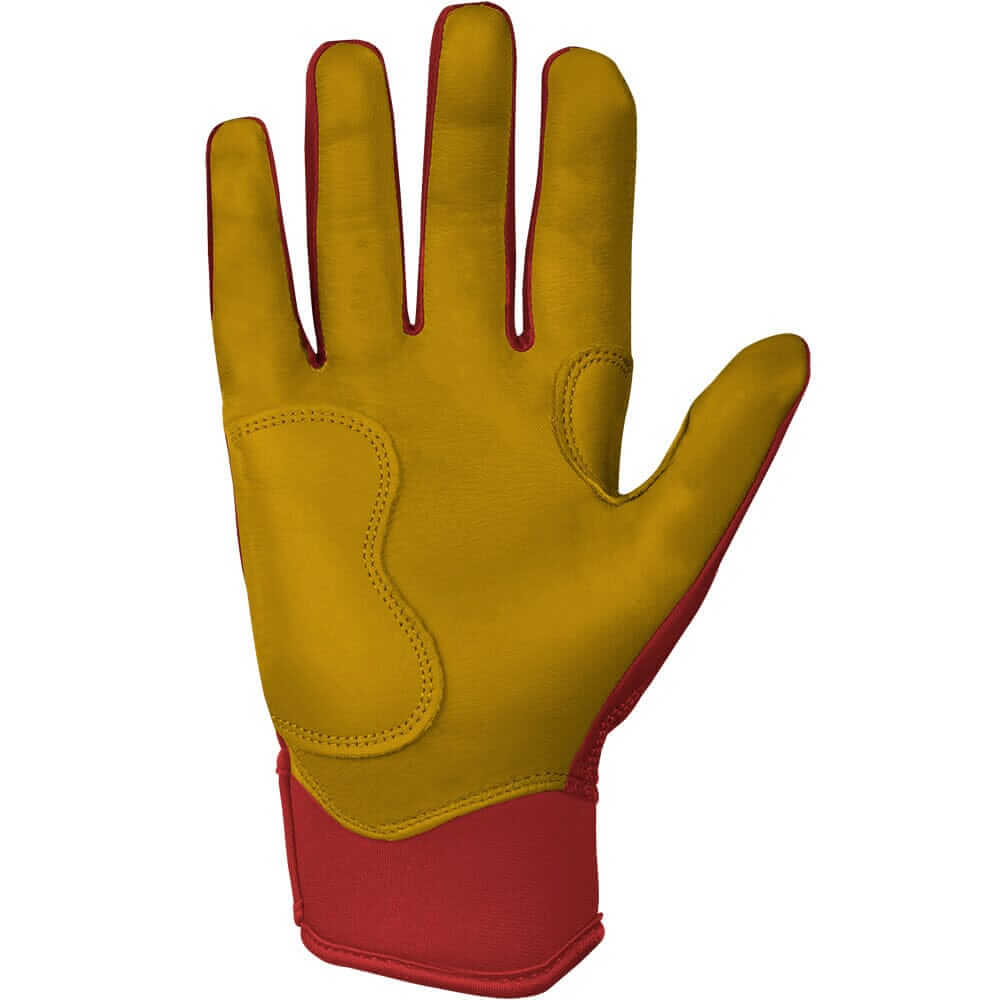 Palm view of Bruce Bolt Premium Pro Short Cuff Batting Gloves in Red.