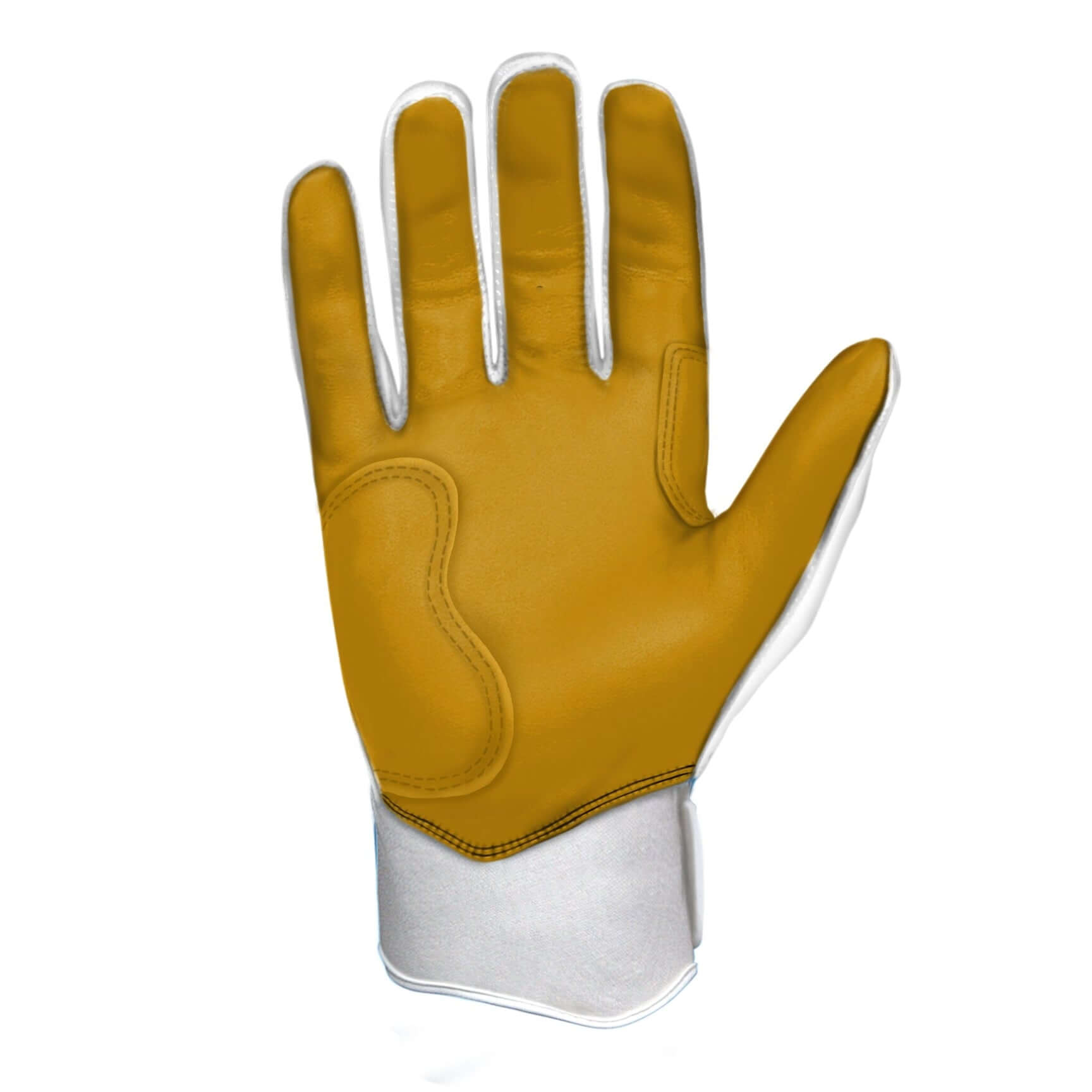 Bruce Bolt Youth Premium Pro Short Cuff Batting Gloves in white, showcasing a left hand view of the durable Cabretta leather design.
