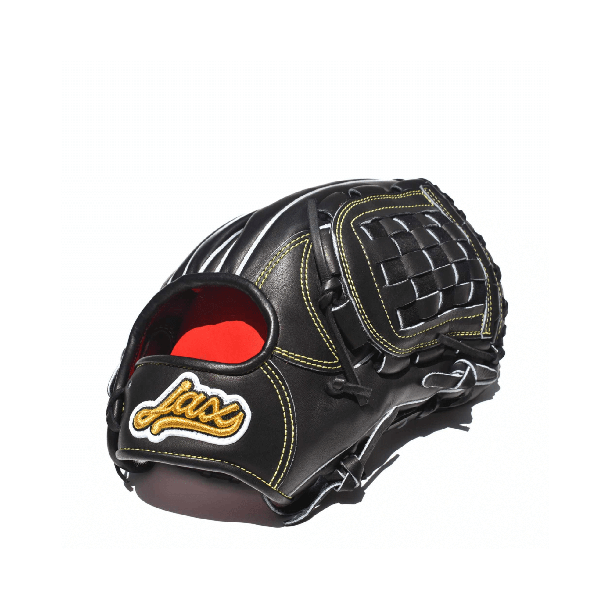 Jax DM-5 infield glove black RHT 11.5" with basket web design and red lining, crafted for elite performance.
