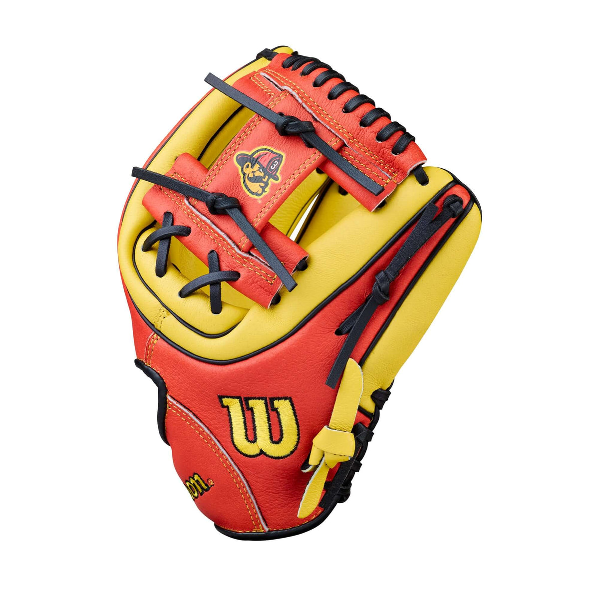 Wilson 2026 Firefighters 11” Youth Baseball Glove LHT in vibrant red and yellow design, perfect for young players.