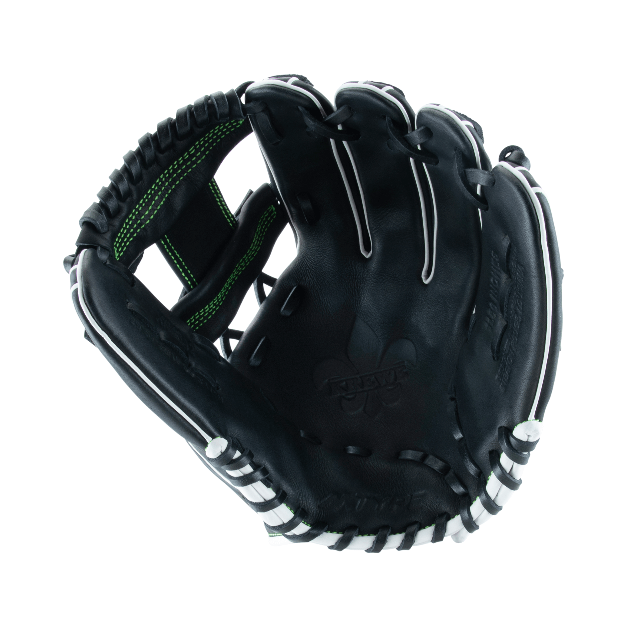 Front view of Krewe Series 43A2 Mitt, showcasing smooth cowhide leather and I Web design for infield play.