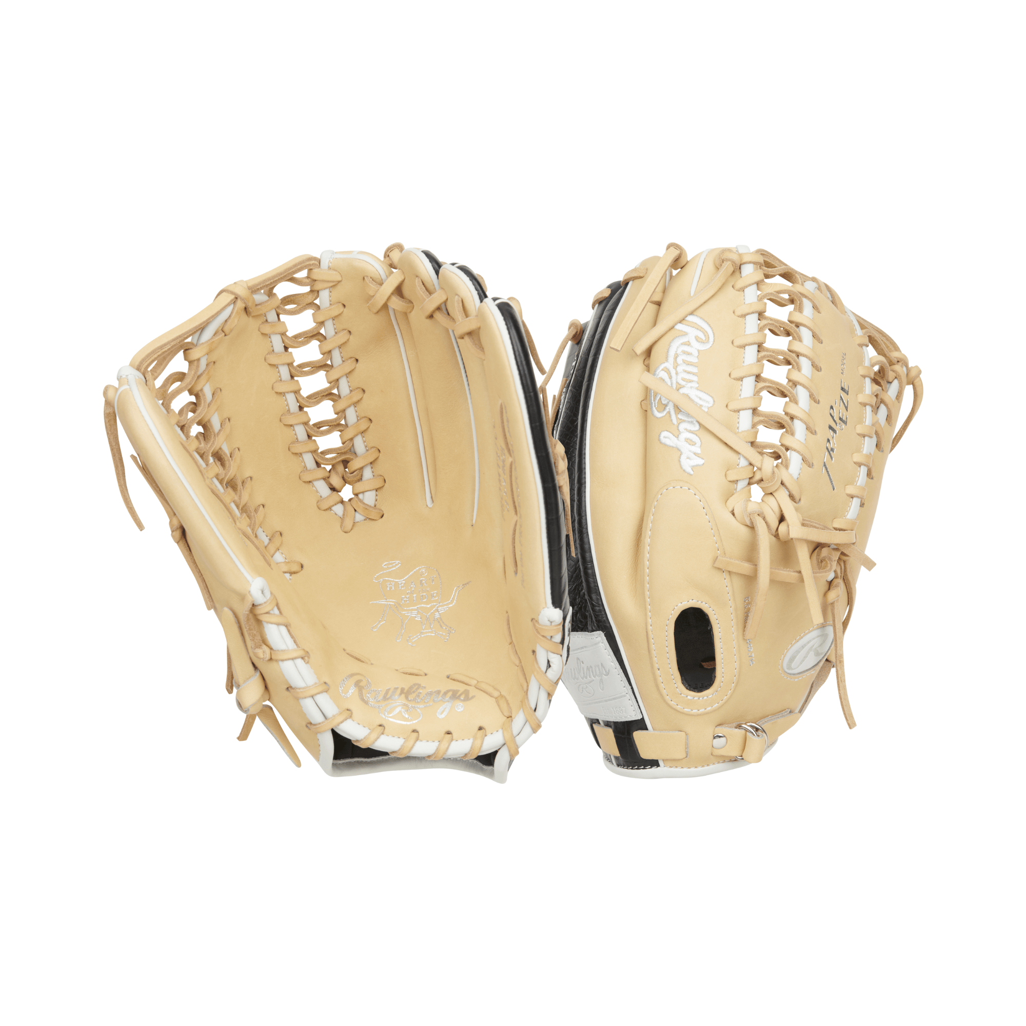 Rawlings Heart Of the Hide Color Sync 8.0 Limited Edition PROMT27CC 12.75" RHT outfield glove in tan and black.