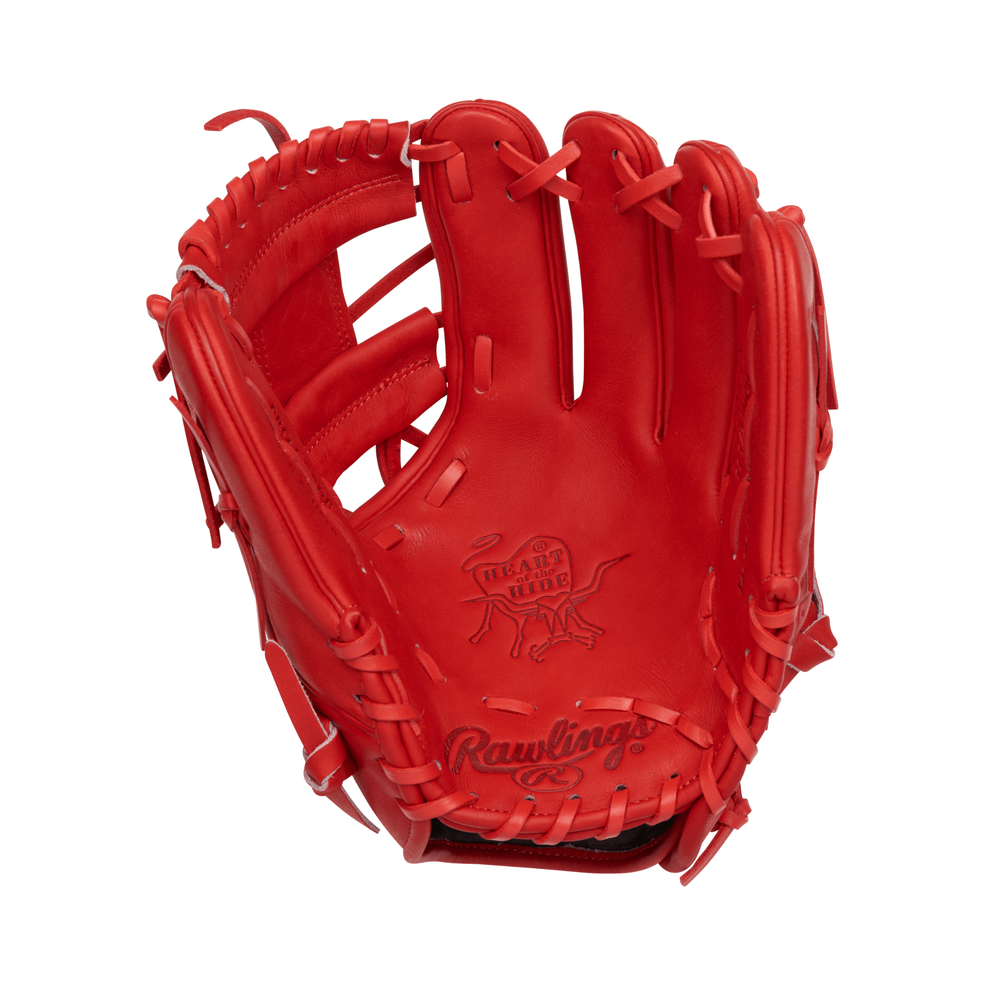 Rawlings Pro Label Element Series 2.0 Fire 11.5" infield glove in vibrant scarlet color, showcasing premium leather craftsmanship.