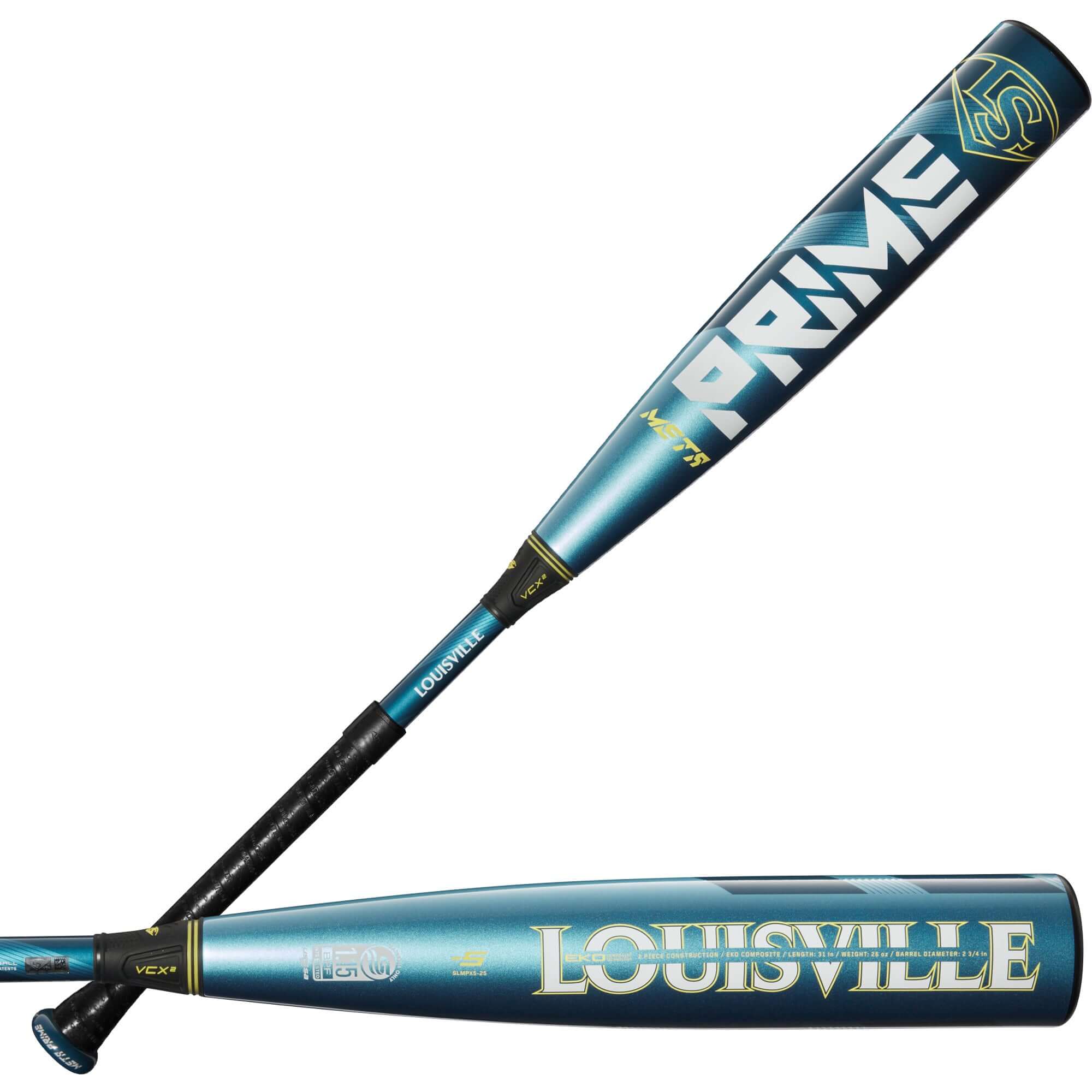 Louisville Slugger Meta® Prime 2025 USSSA (-5) baseball bat showcasing its large barrel and sleek design.