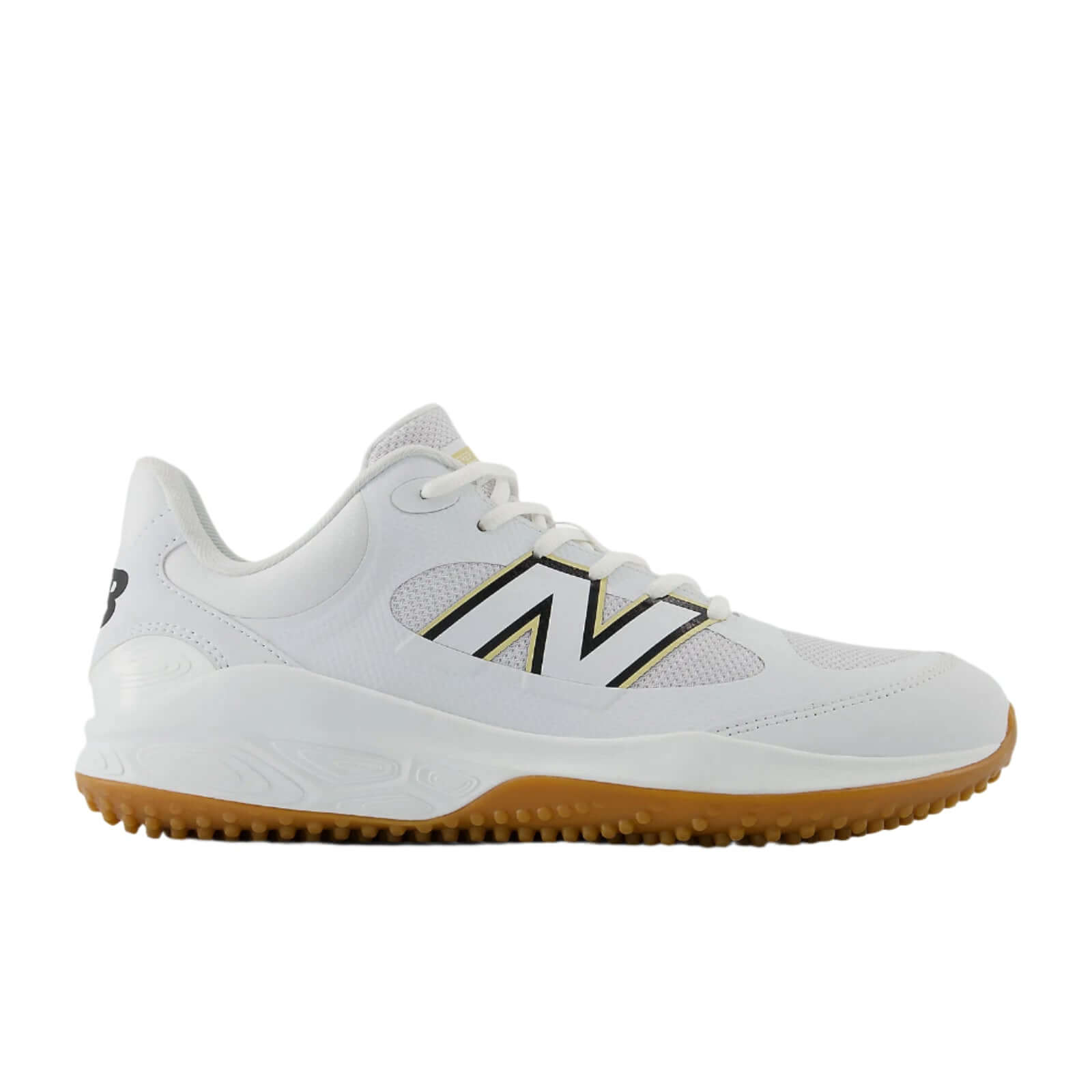 Front view of New Balance Fresh Foam 3000v7 Turf-Trainer in White, highlighting sleek design.