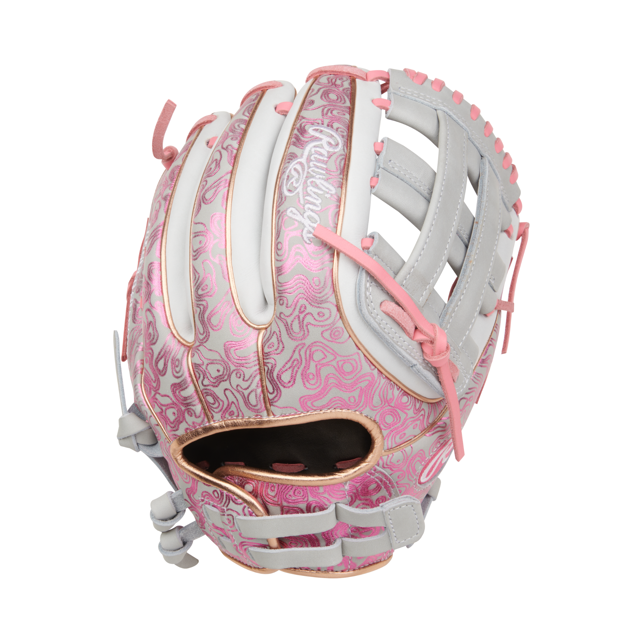  Rawlings Heart of the Hide Fastpitch Softball Glove 12.75" Camel/Navy, Back View, with Adjustable Strap.