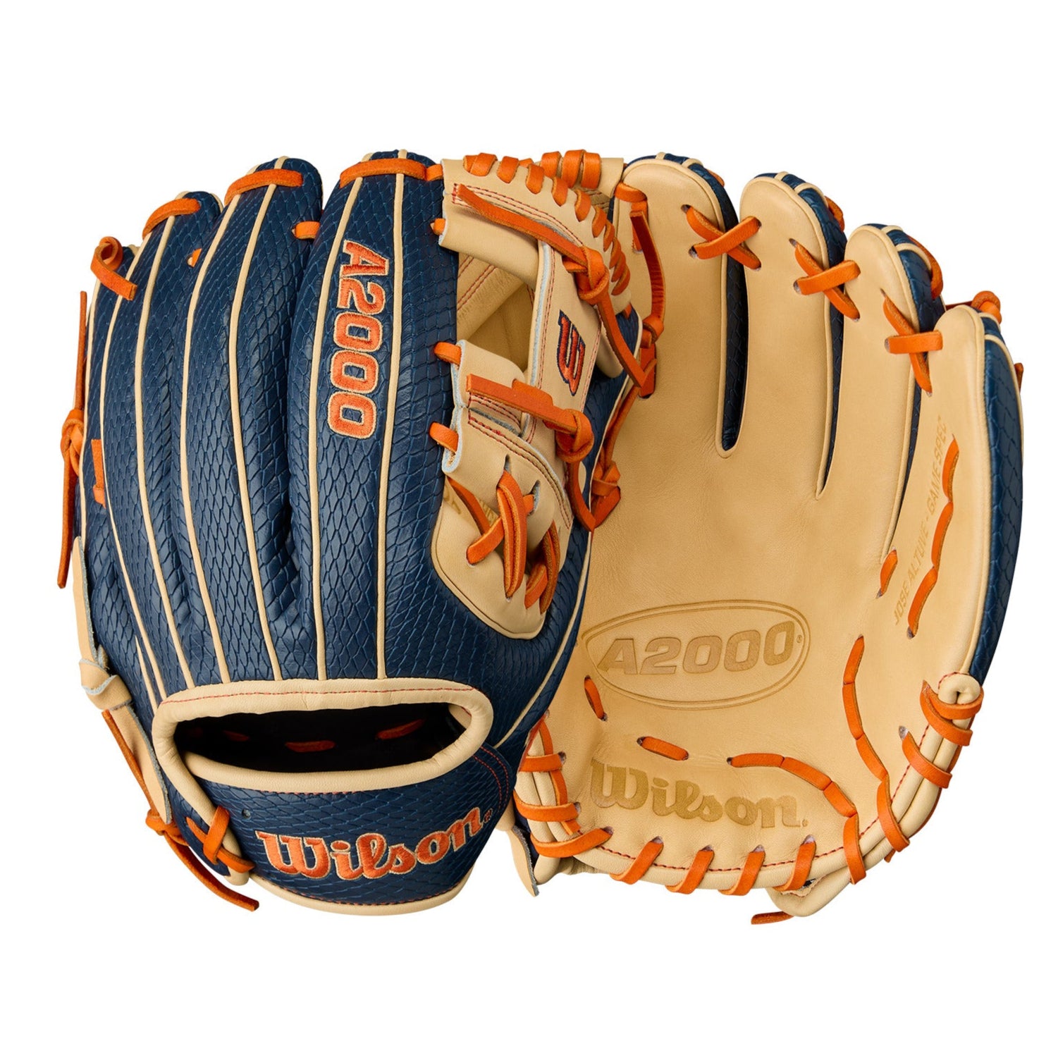 Wilson Summer 2025 A2000 Jose Altuve Game Model Infield Baseball Glove Navy/Blonde/Orange 11.5"