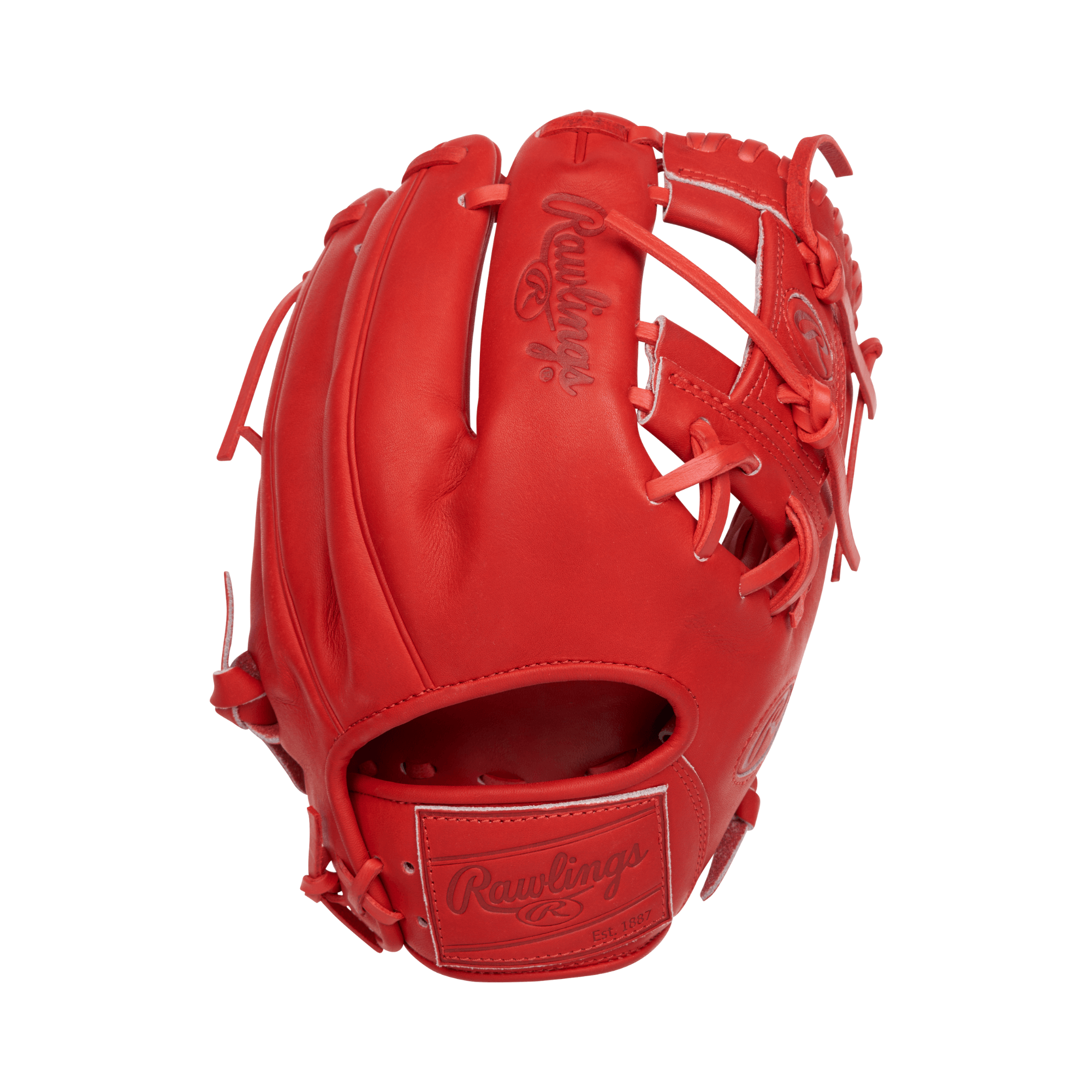Rawlings Pro Label Element Series 2.0 Fire 11.5" Infield Glove in vibrant scarlet color, showcasing its premium leather design.