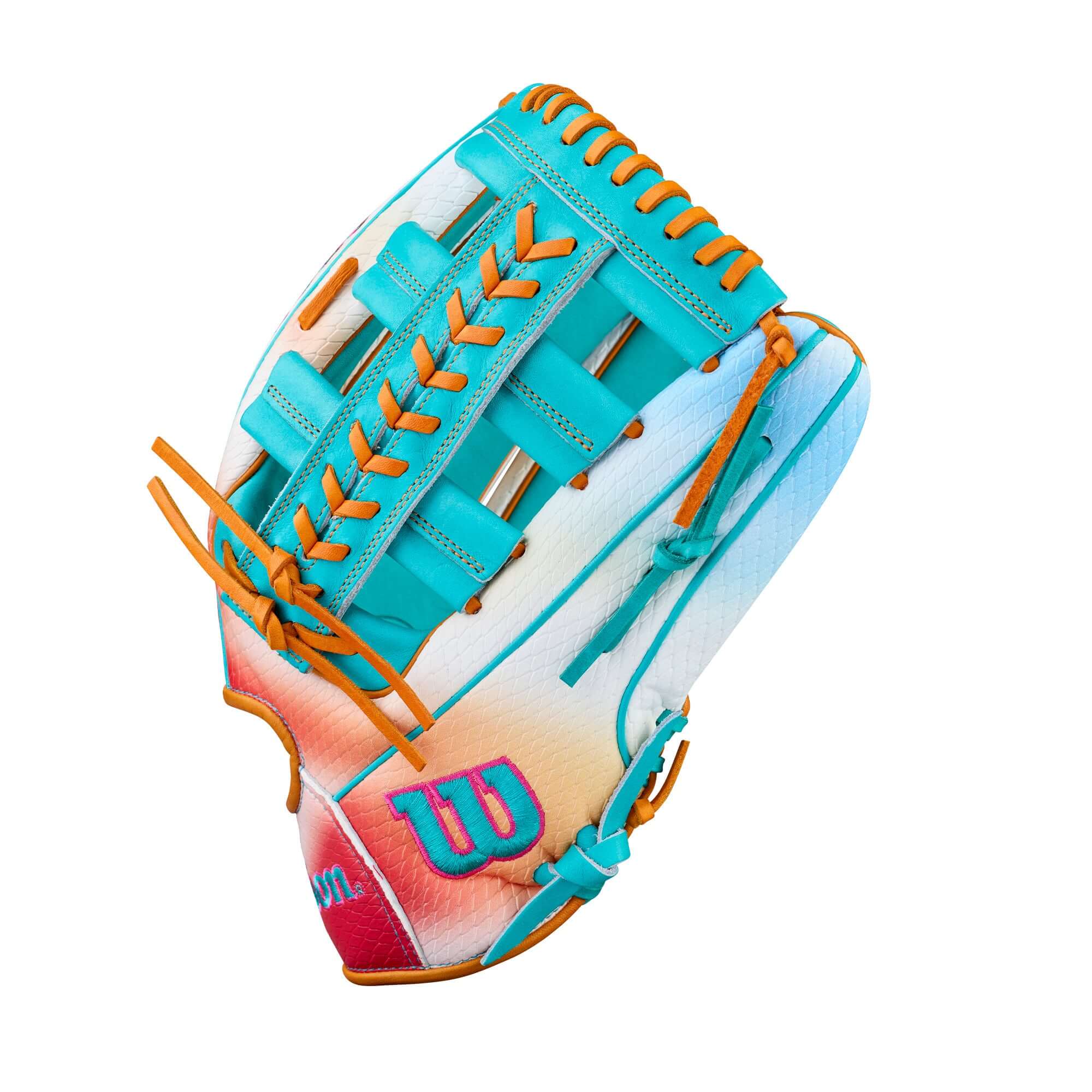 Wilson 2025 Northern Lights A2000 1810 12.75" outfield baseball glove in vibrant colors.