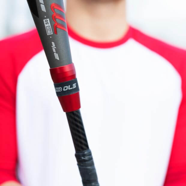 Close-up of Marucci Cat9 Connect -3 BBCOR bat, showcasing carbon composite handle and outer locking system.