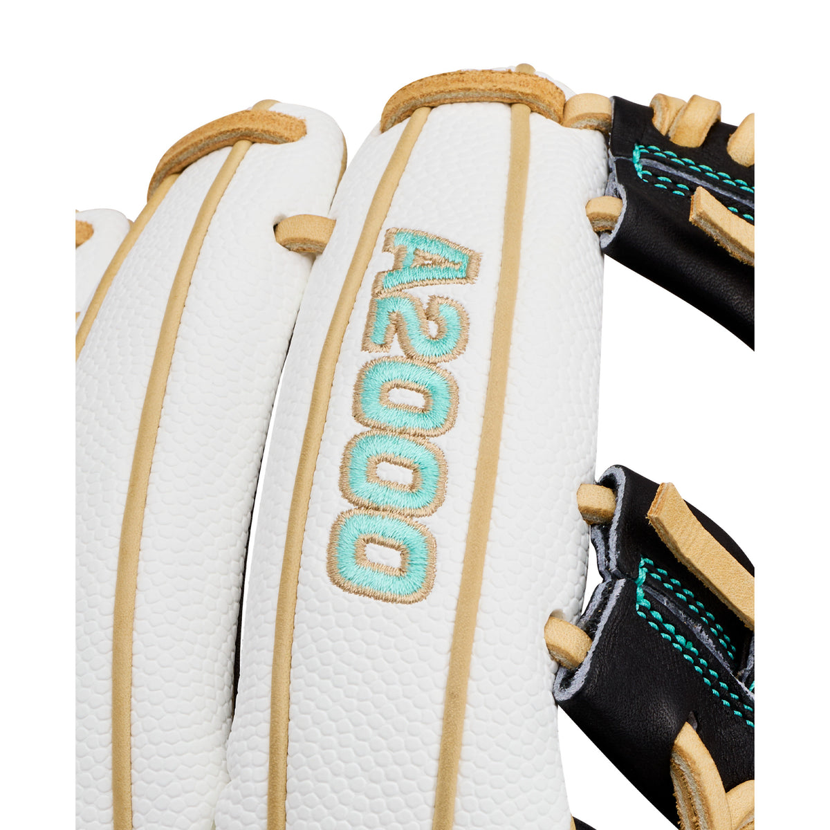 Wilson 2027 A2000 FP H12SS 12" fastpitch glove black/white/blonde RHT, finger detail