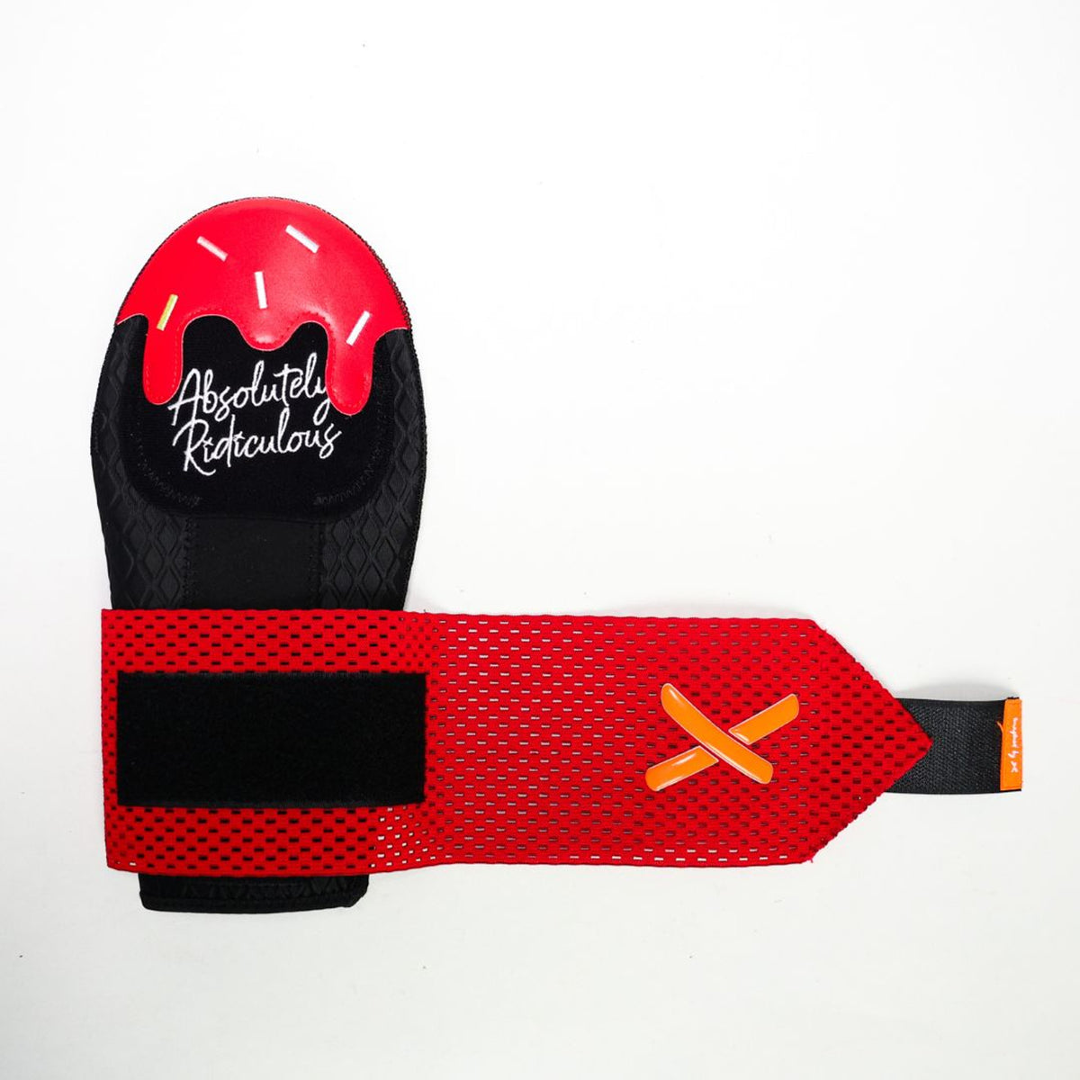 Absolutely Ridiculous Black Cherry sliding mitt, open, strap