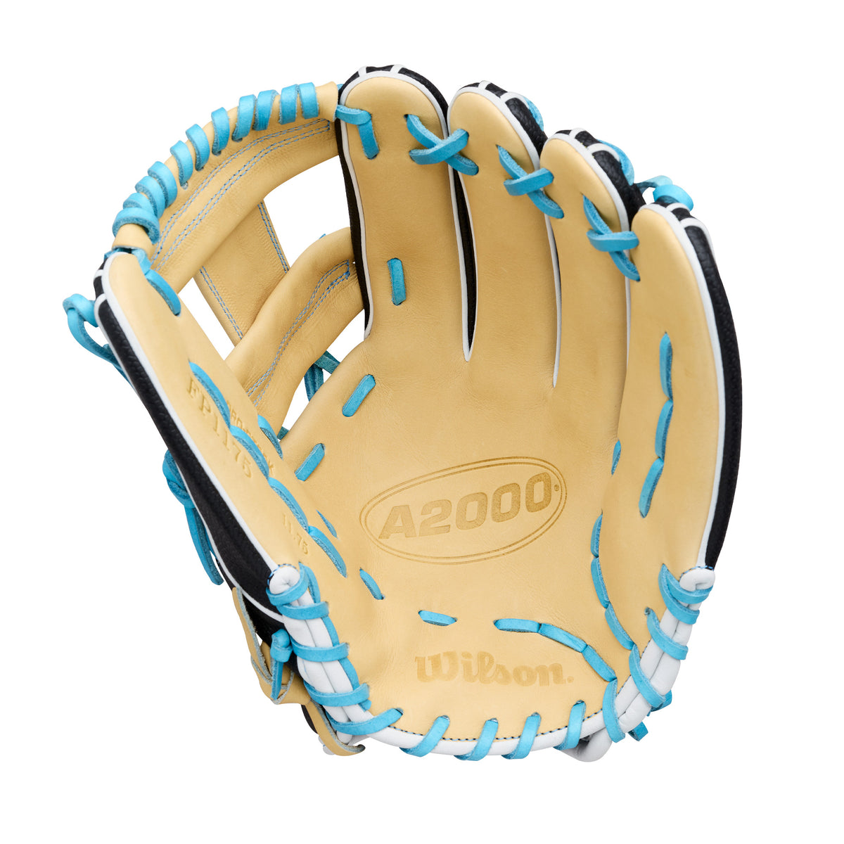 Wilson 2027 A2000 FP1175SS 11.75" fastpitch glove blonde/black/sky blue RHT, palm