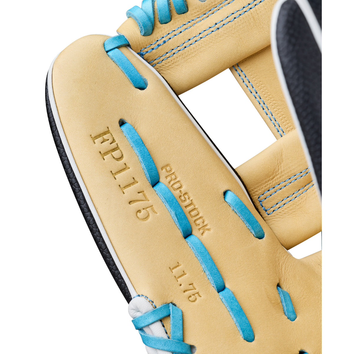 Wilson 2027 A2000 FP1175SS 11.75" fastpitch glove blonde/black/sky blue RHT, palm detail