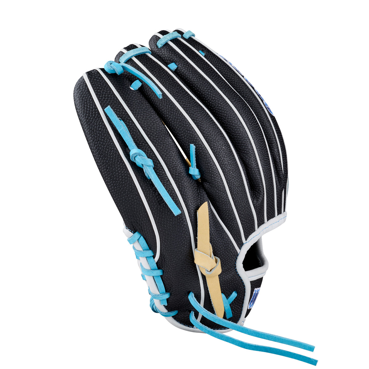 Wilson 2027 A2000 FP1175SS 11.75" fastpitch glove blonde/black/sky blue RHT, side, pocket