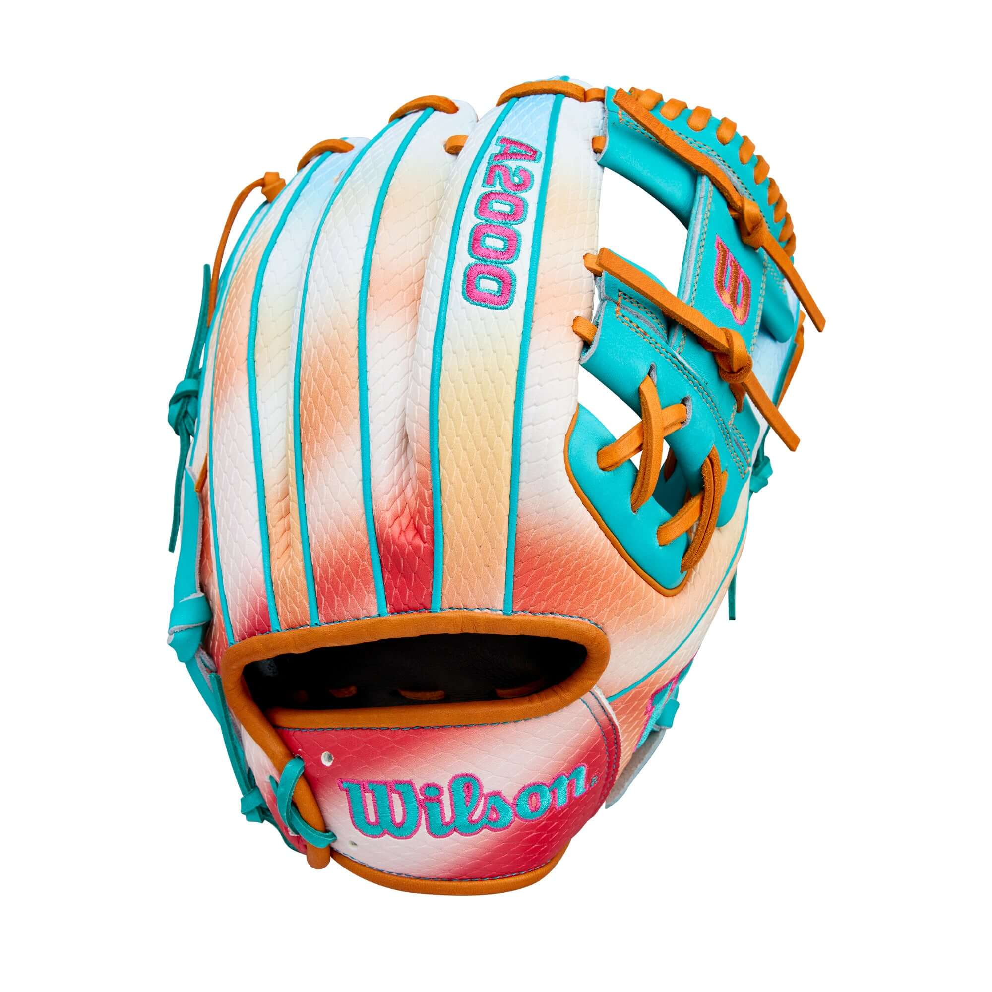 Wilson 2025 A2000 1975S 11.75" infield baseball glove with vibrant northern lights design.
