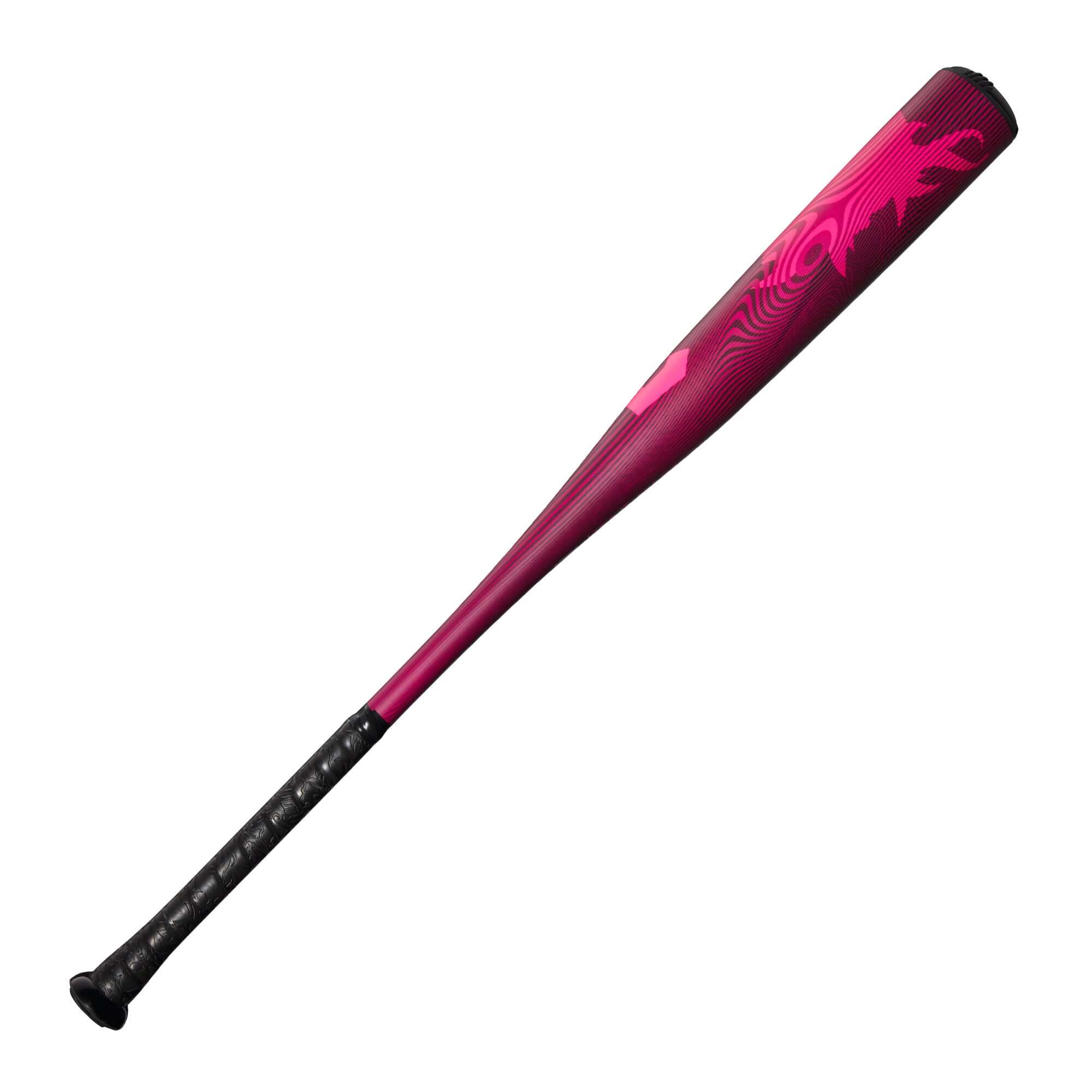 DeMarini 2024 Voodoo One (-3) BBCOR baseball bat in neon pink with a sleek design and textured grip.