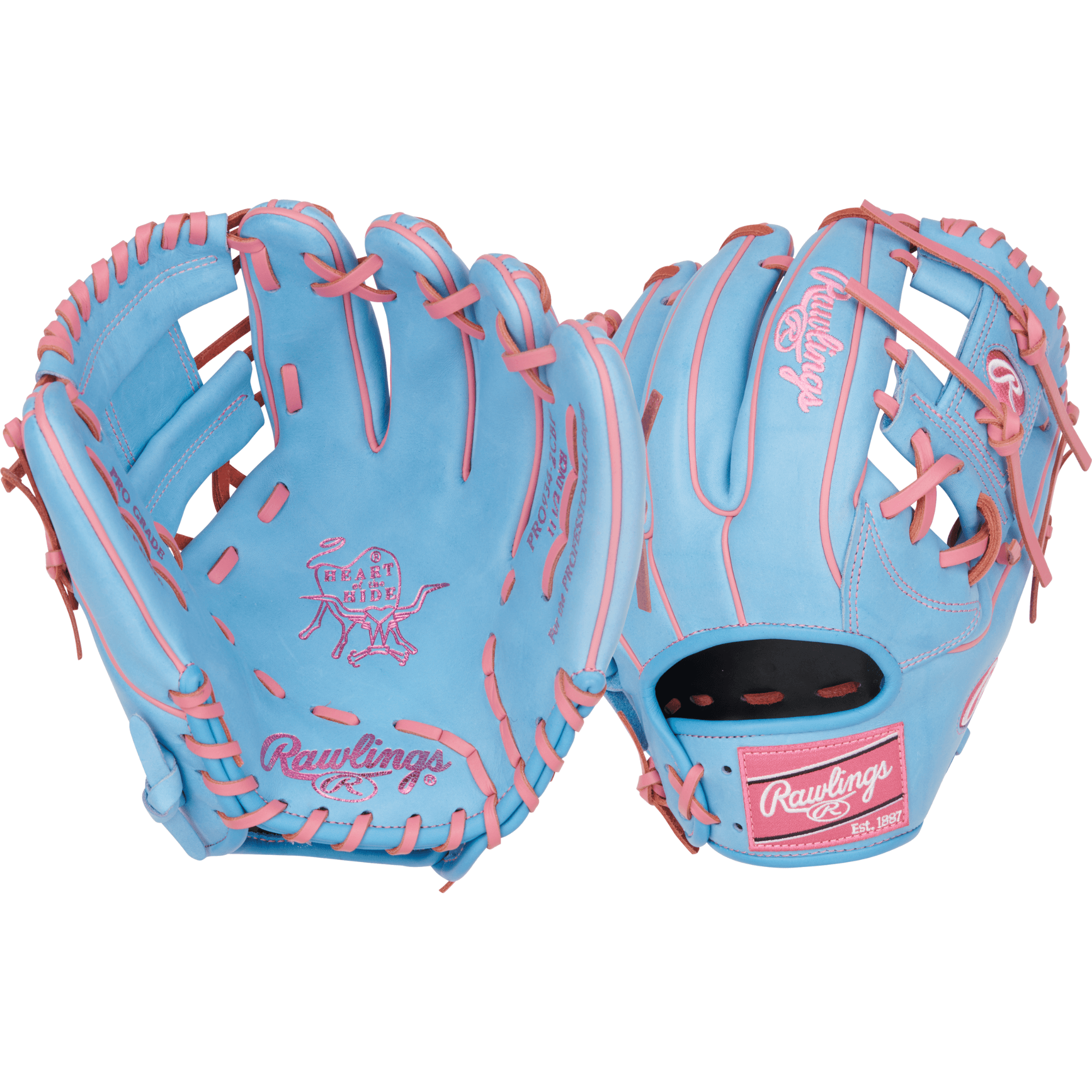 Rawlings May 2024 Gold Glove Club RGGC PRO934-2CBP infield glove in blue with pink accents, 11.5" size, ideal for infielders.