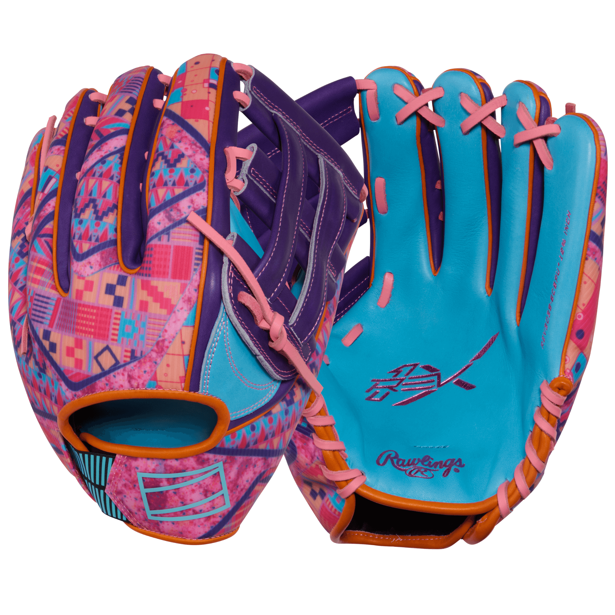Rawlings REV1X Series Outfield Baseball Glove in blue and purple, 12.75" size, designed for style and performance.