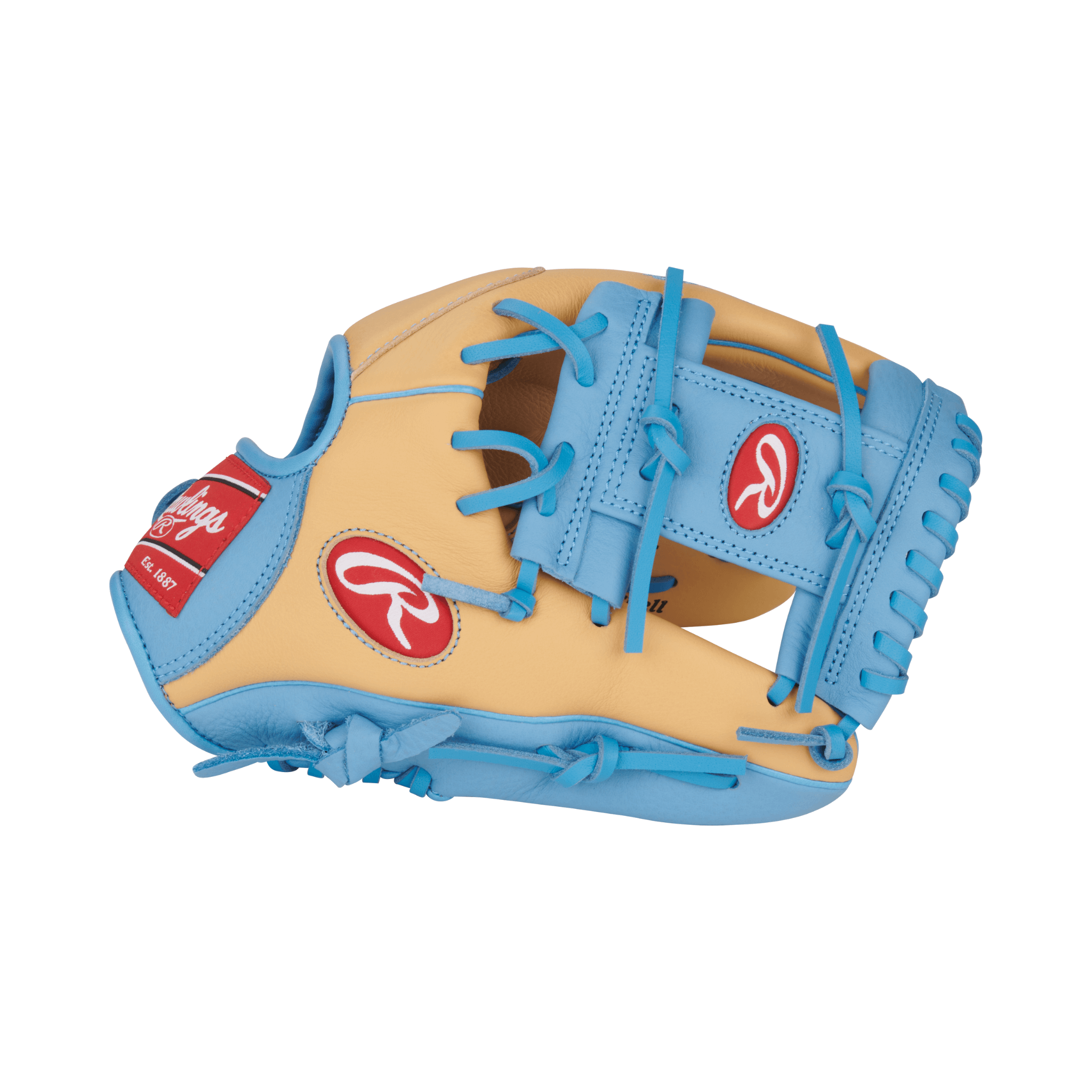 Rawlings Select Pro Lite Series youth baseball glove in blue and yellow, 11.5 inches for young athletes.