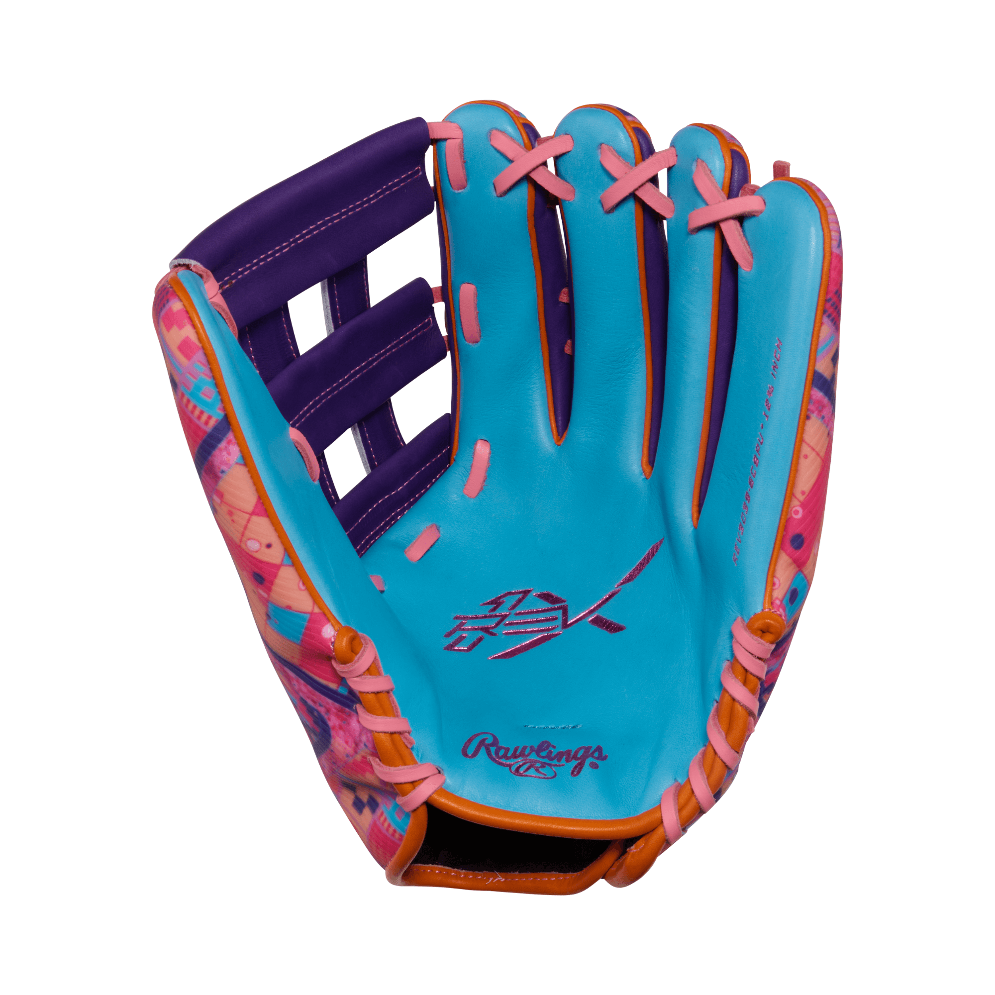 Rawlings REV1X Series Outfield Baseball Glove in blue and purple, 12.75" size, ideal for players seeking style and performance.