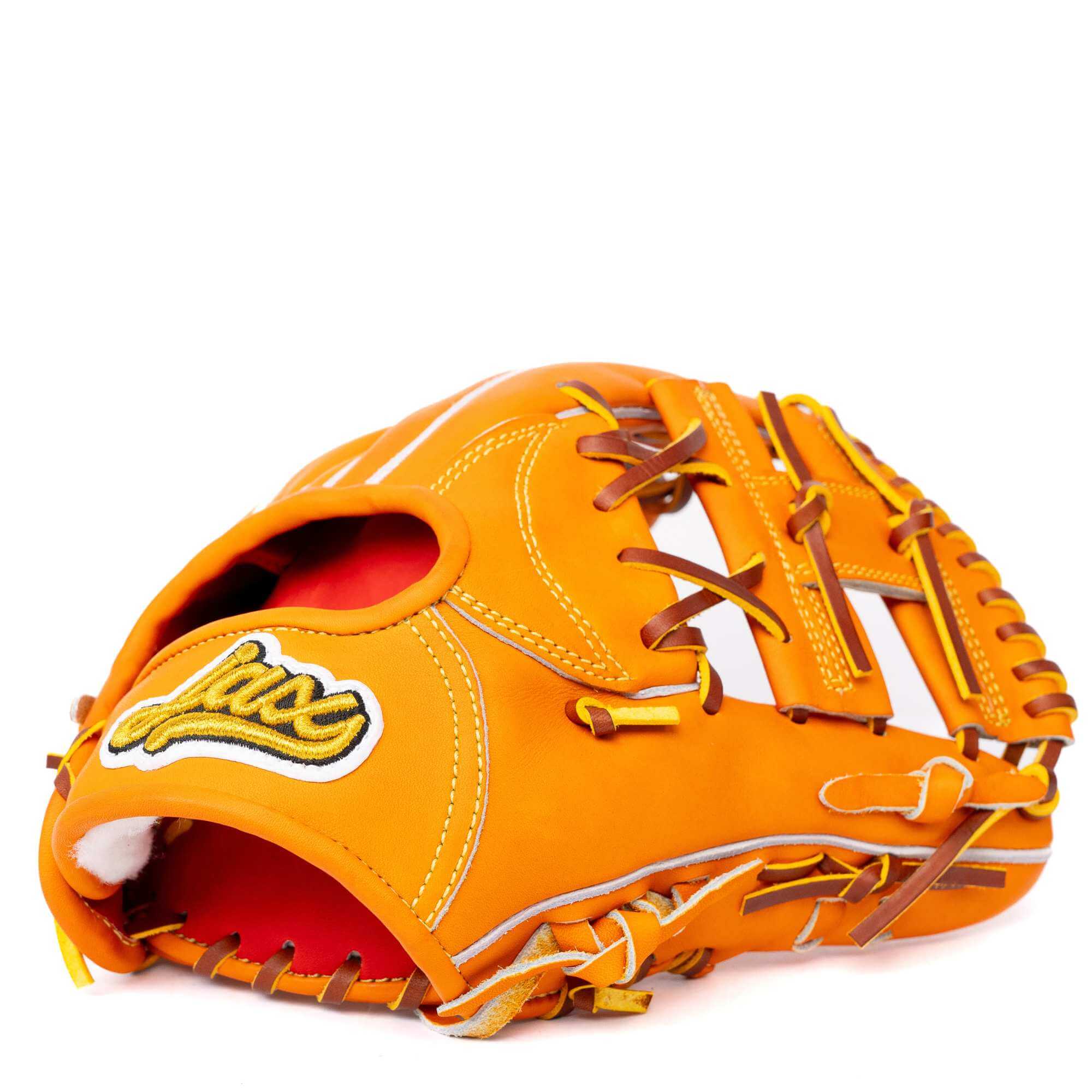 Jax DM-5S Infield Glove in vibrant orange and tan, 11.25 inches, showcasing premium craftsmanship and stylish design.