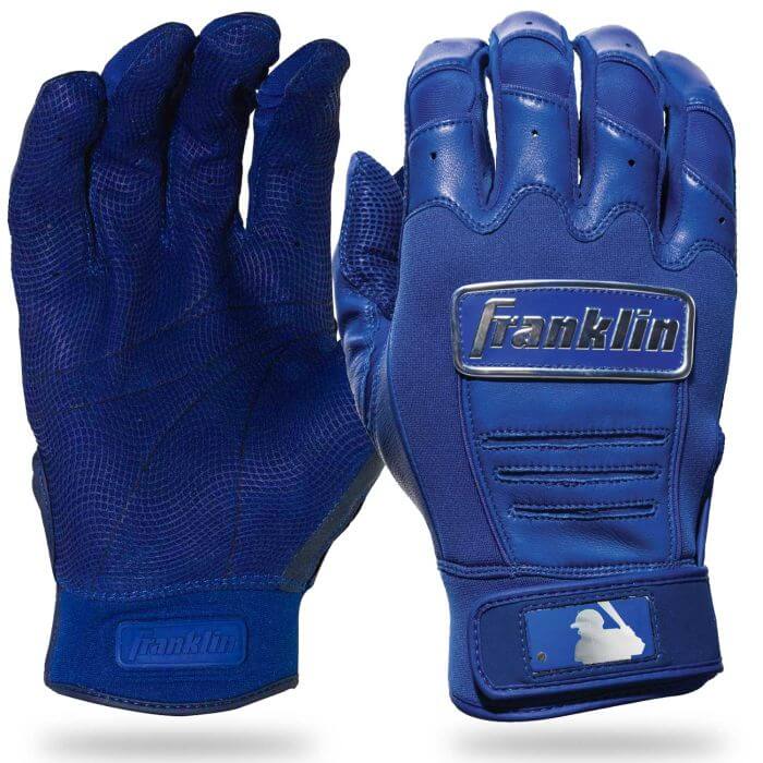 Franklin CFX Pro Chrome Series Batting Gloves in royal blue, featuring Pittards leather for durability and improved grip.