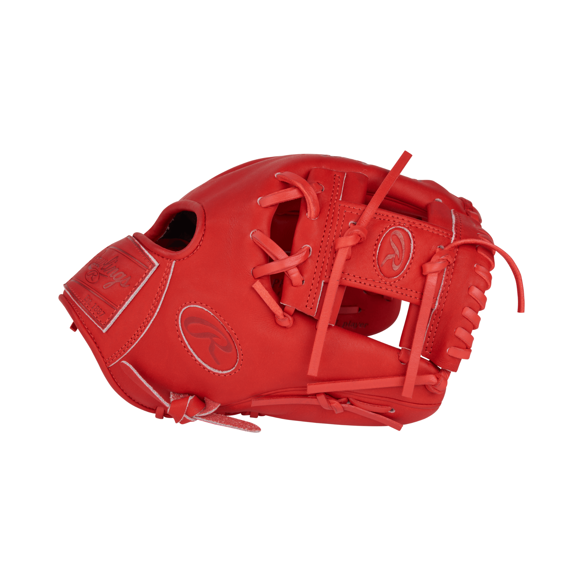 Rawlings Pro Label Element Series 2.0 Fire 11.5" infield glove in scarlet color, showcasing vibrant design and quality craftsmanship.