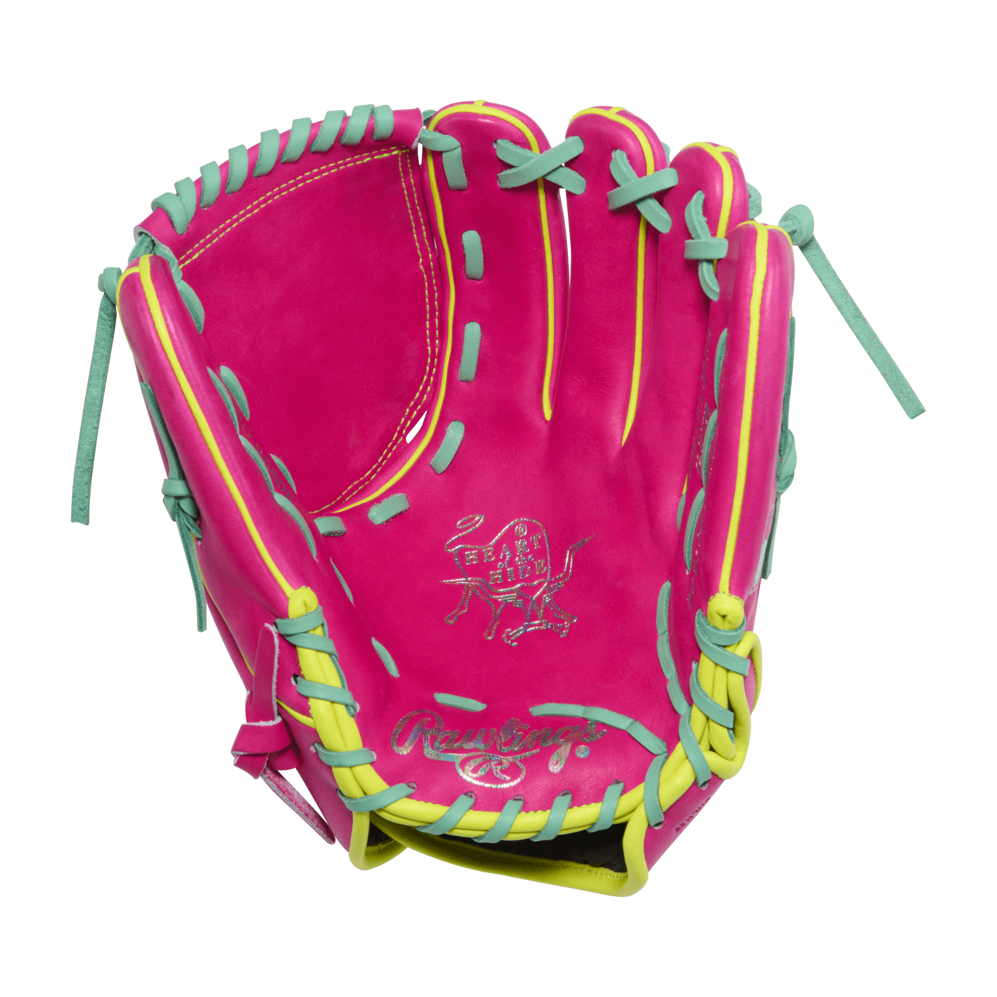 Palm view of Rawlings Heart of the Hide 12 inch utility baseball glove made from premium leather